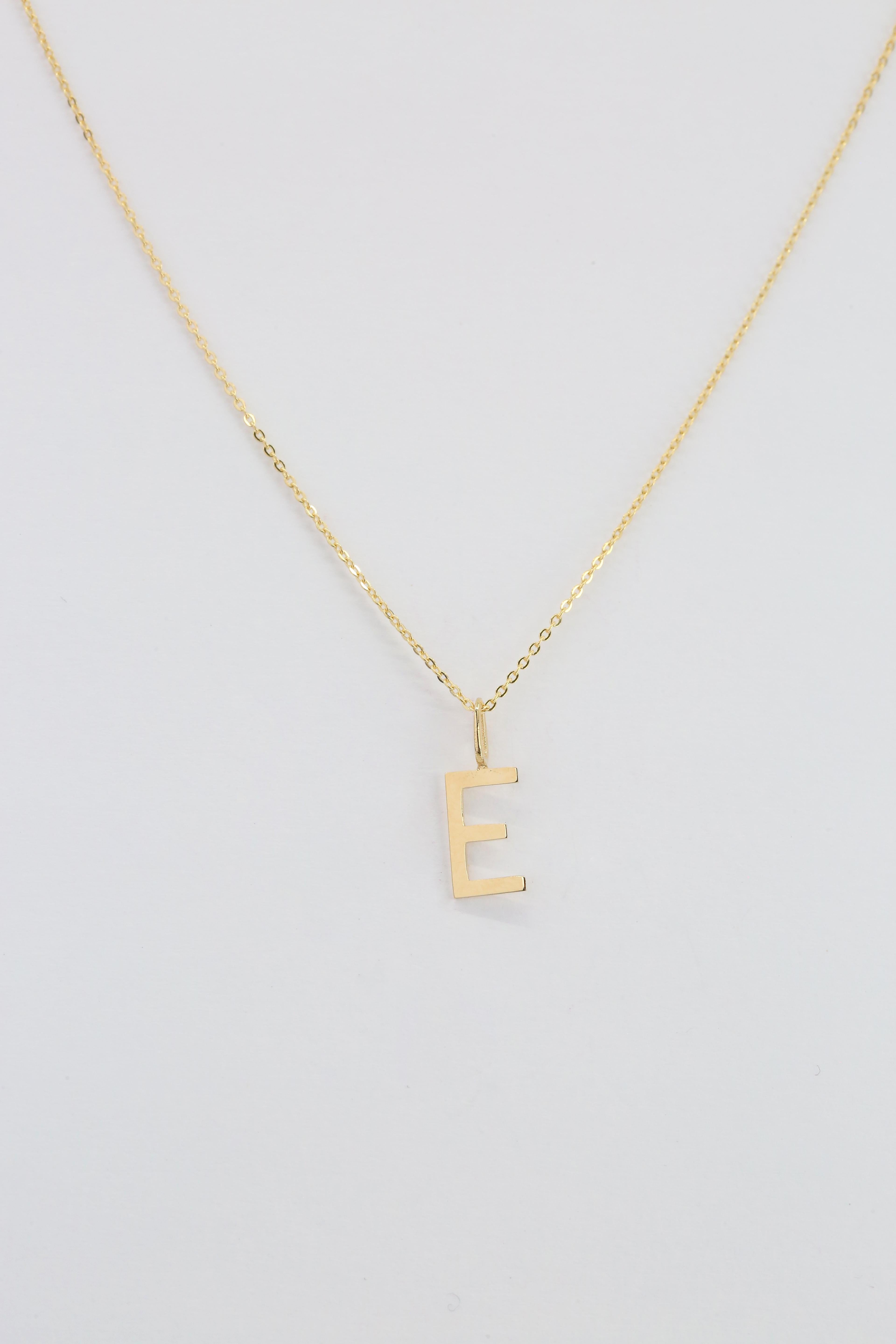 Modern 14k Gold Necklaces, Letter Necklace Models, Letter E Gold Necklace-Gift Necklace For Sale