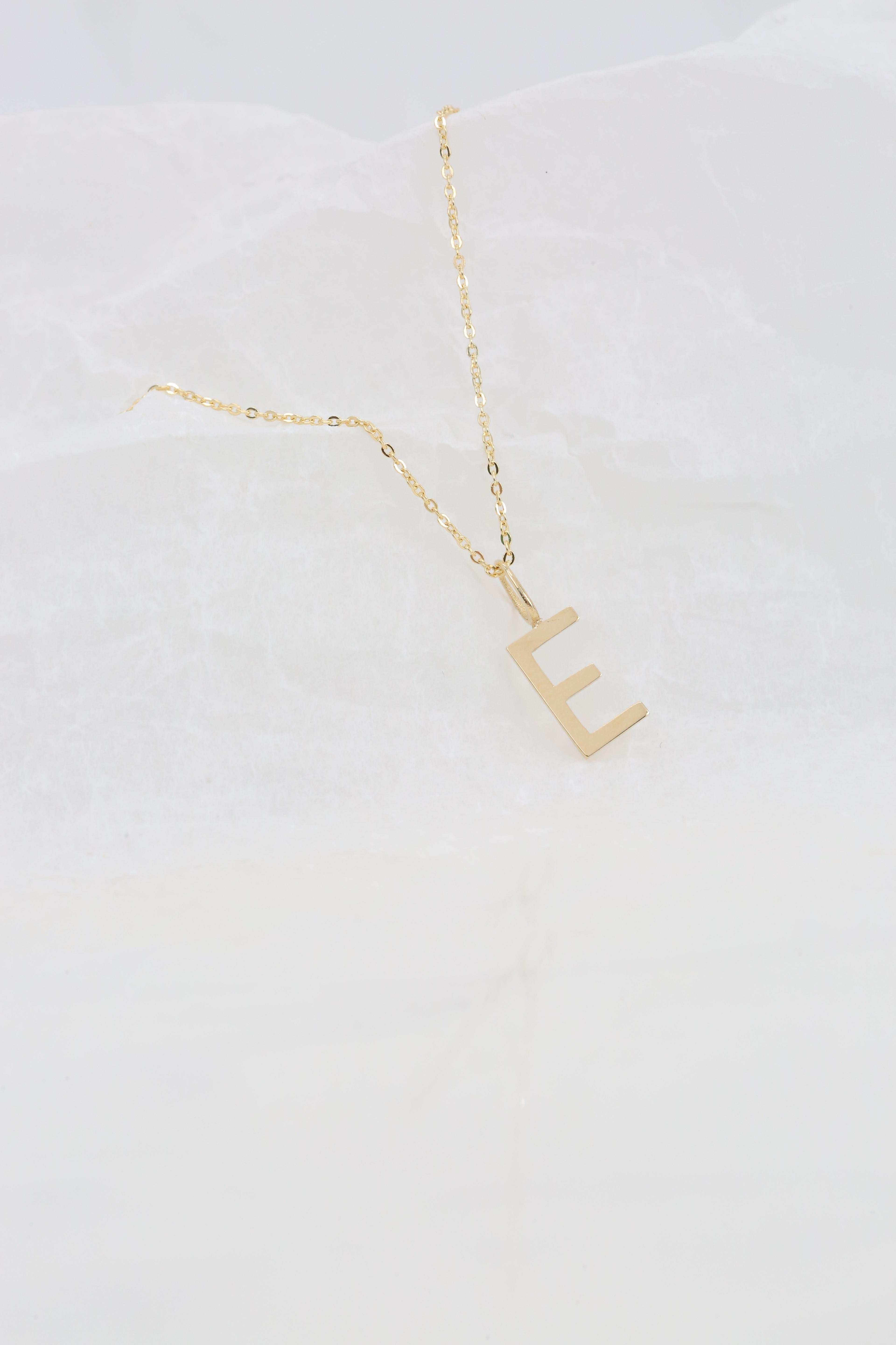 14k Gold Necklaces, Letter Necklace Models, Letter E Gold Necklace-Gift Necklace In New Condition For Sale In ISTANBUL, TR