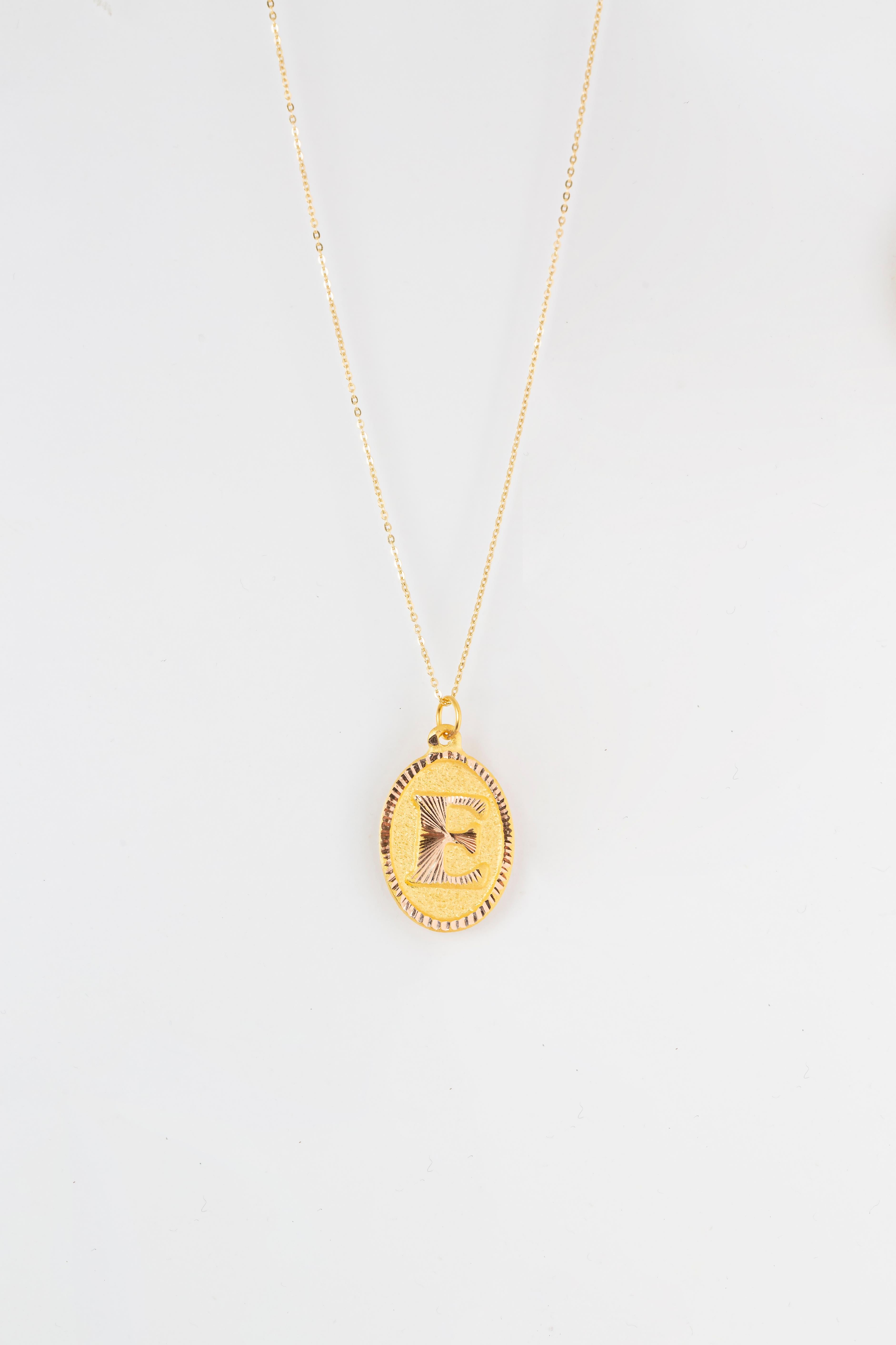 Women's or Men's 14k Gold Necklaces, Letter Necklace Models, Letter E Gold Necklace-Gift Necklace For Sale