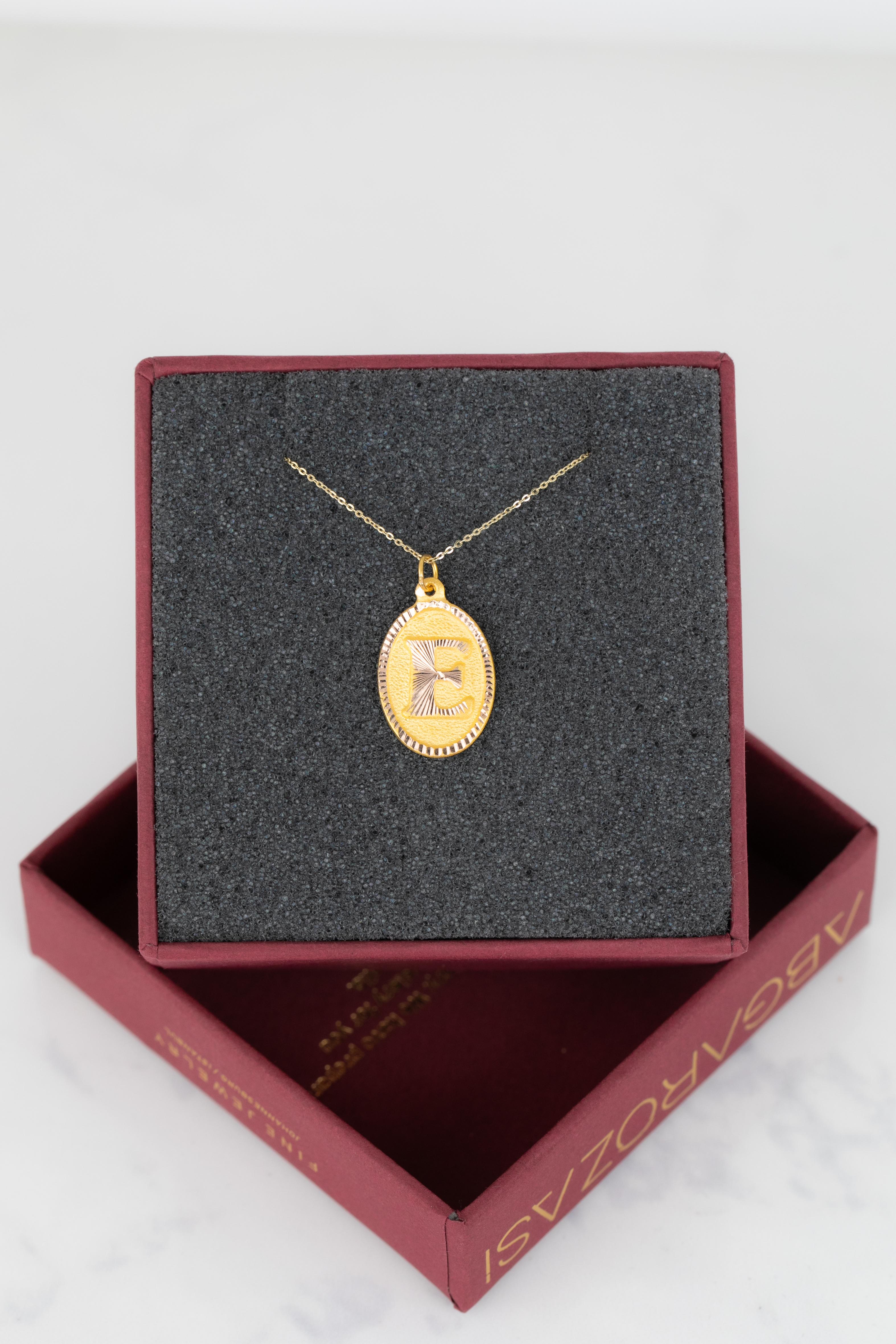 14k Gold Necklaces, Letter Necklace Models, Letter E Gold Necklace-Gift Necklace For Sale 1