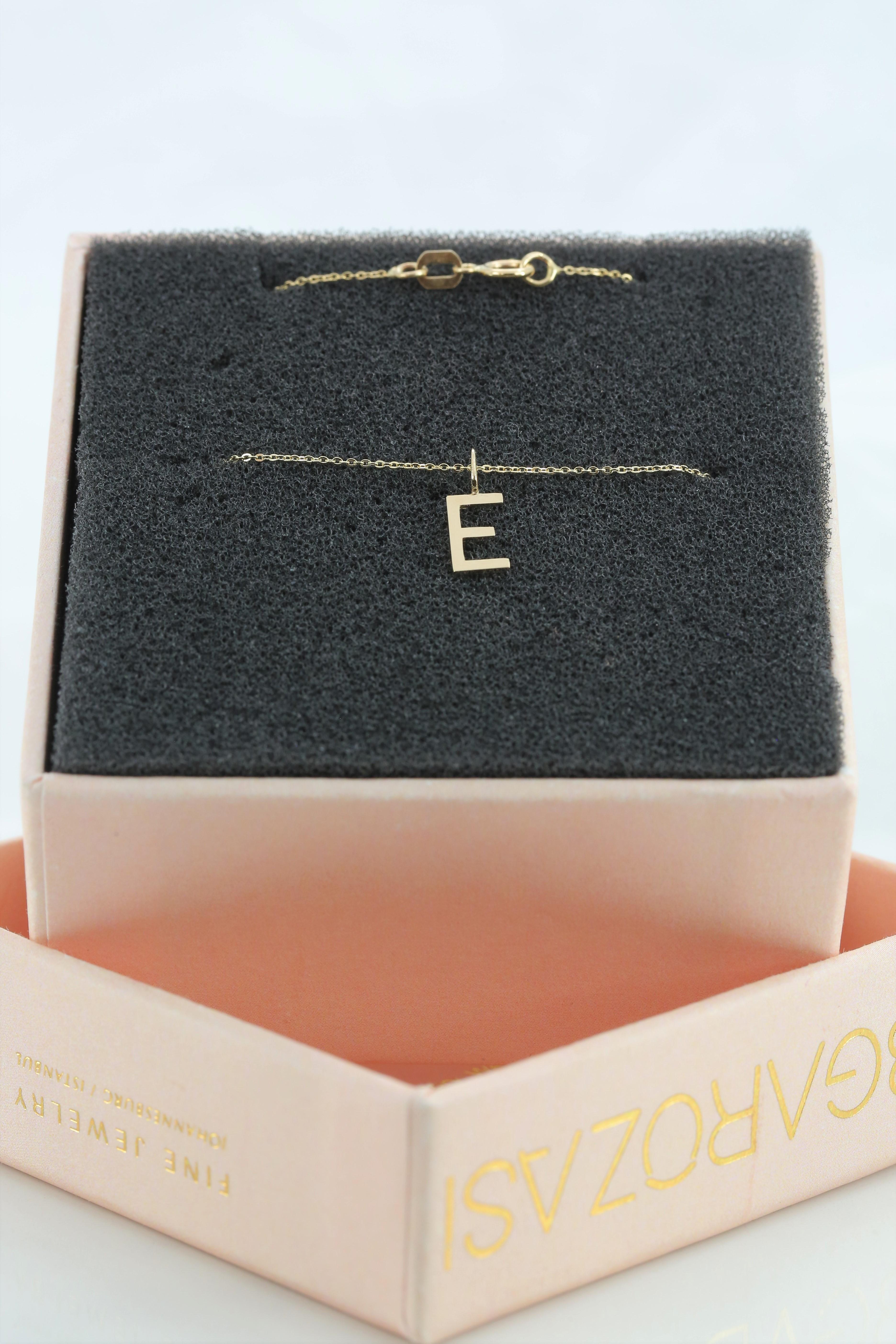 14k Gold Necklaces, Letter Necklace Models, Letter E Gold Necklace-Gift Necklace For Sale 1