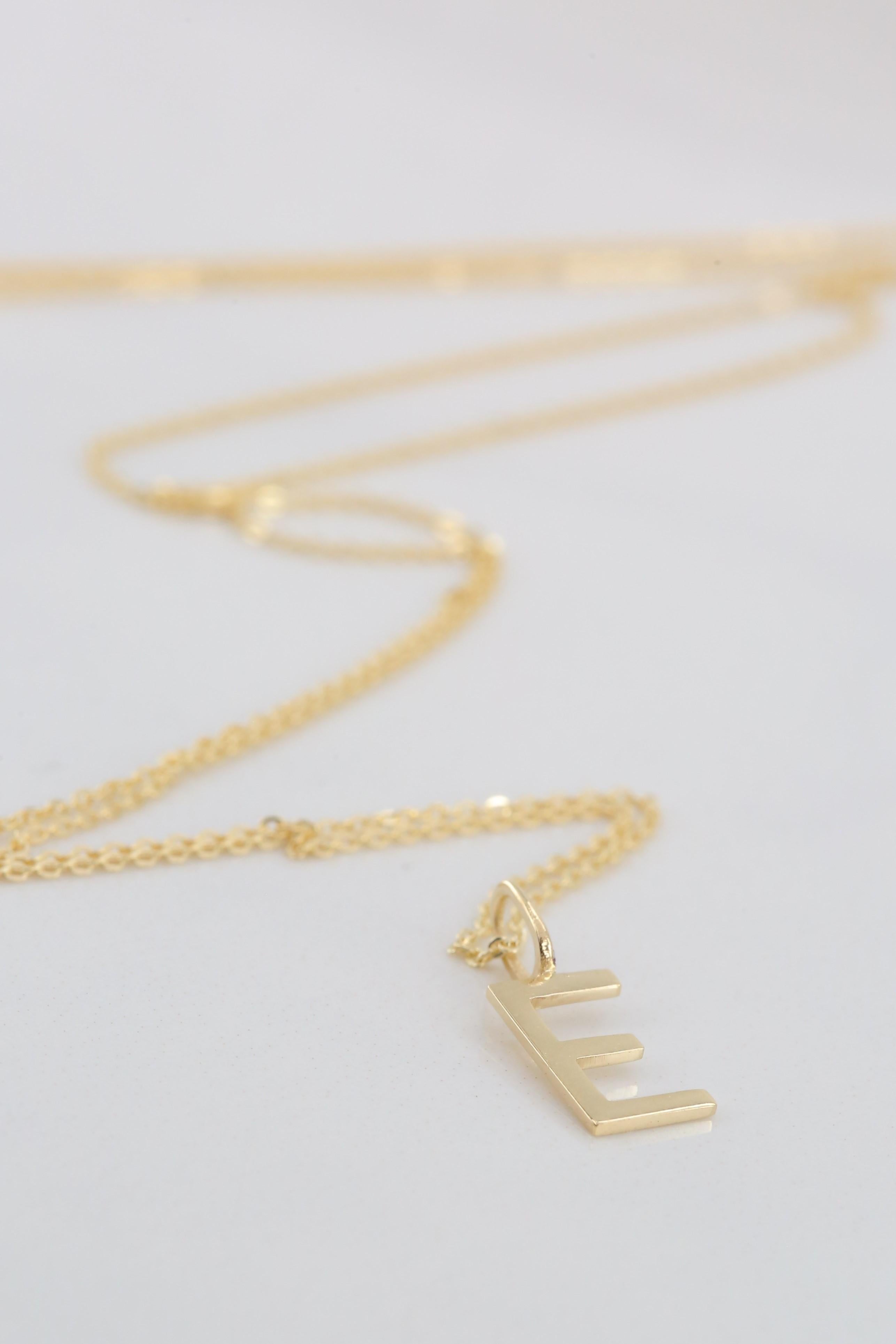 14k Gold Necklaces, Letter Necklace Models, Letter E Gold Necklace-Gift Necklace For Sale 2