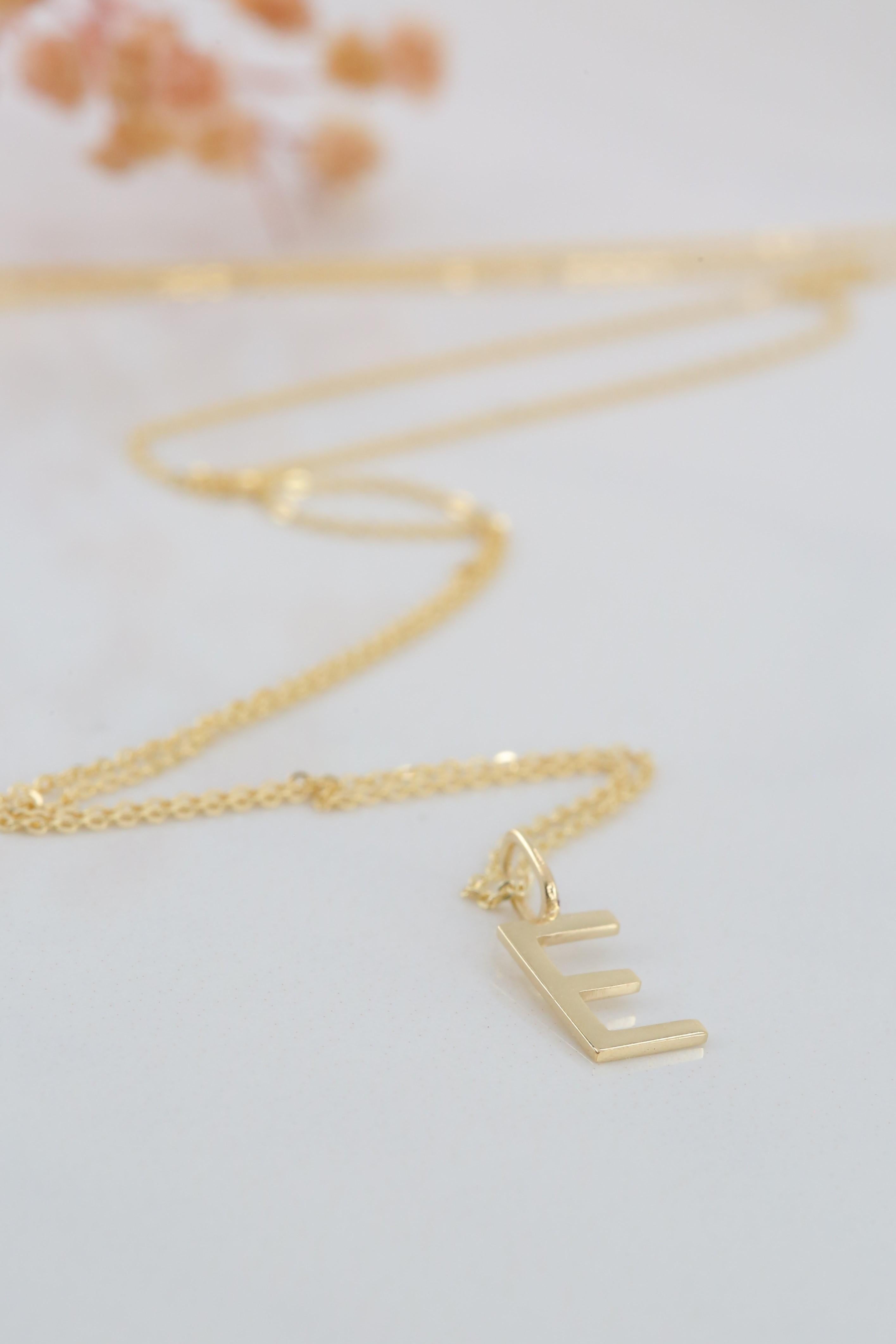 14k Gold Necklaces, Letter Necklace Models, Letter E Gold Necklace-Gift Necklace For Sale 3