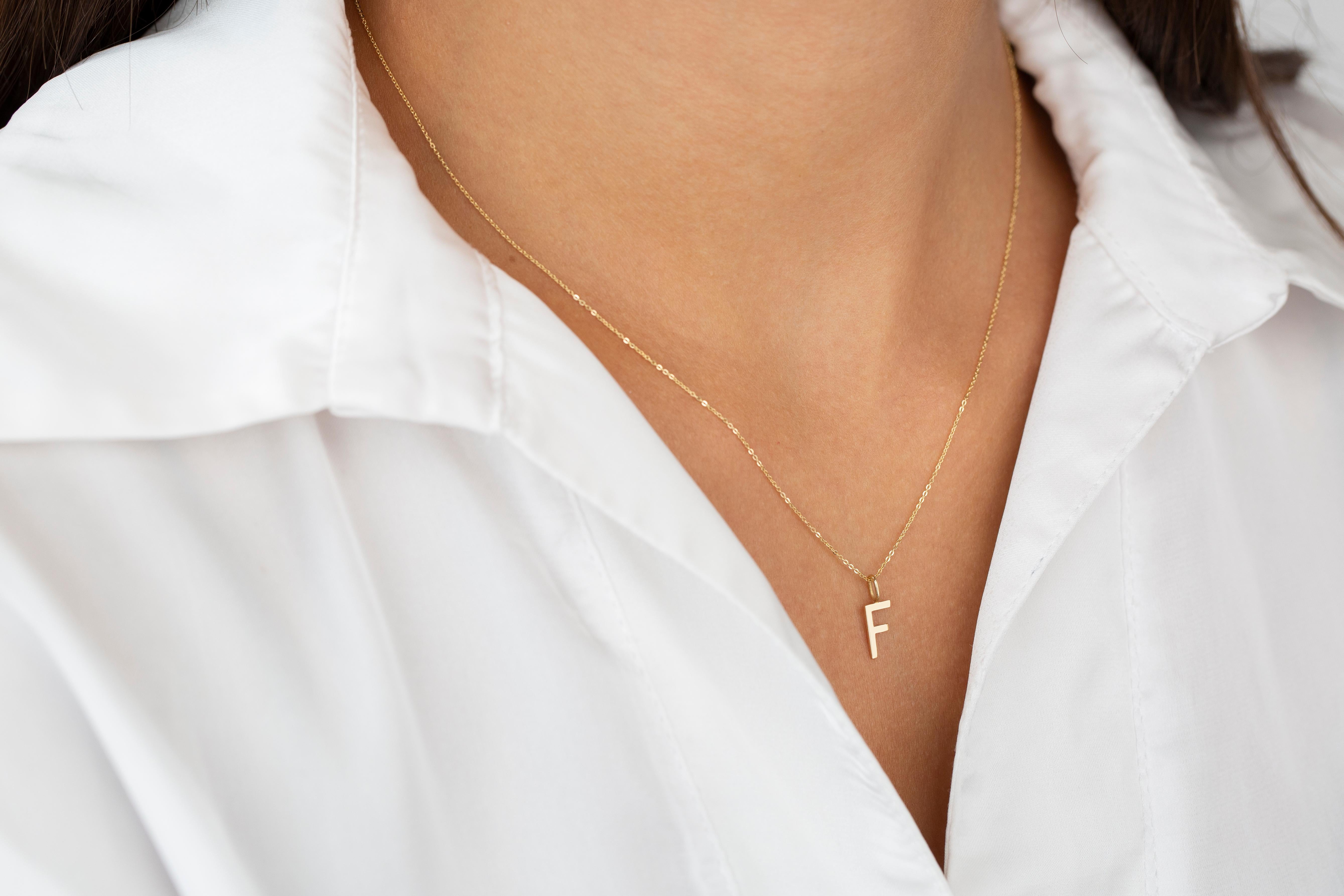 14k Gold Necklaces, Letter Necklace Models, Letter F Gold Necklace-Gift Necklace For Sale 5