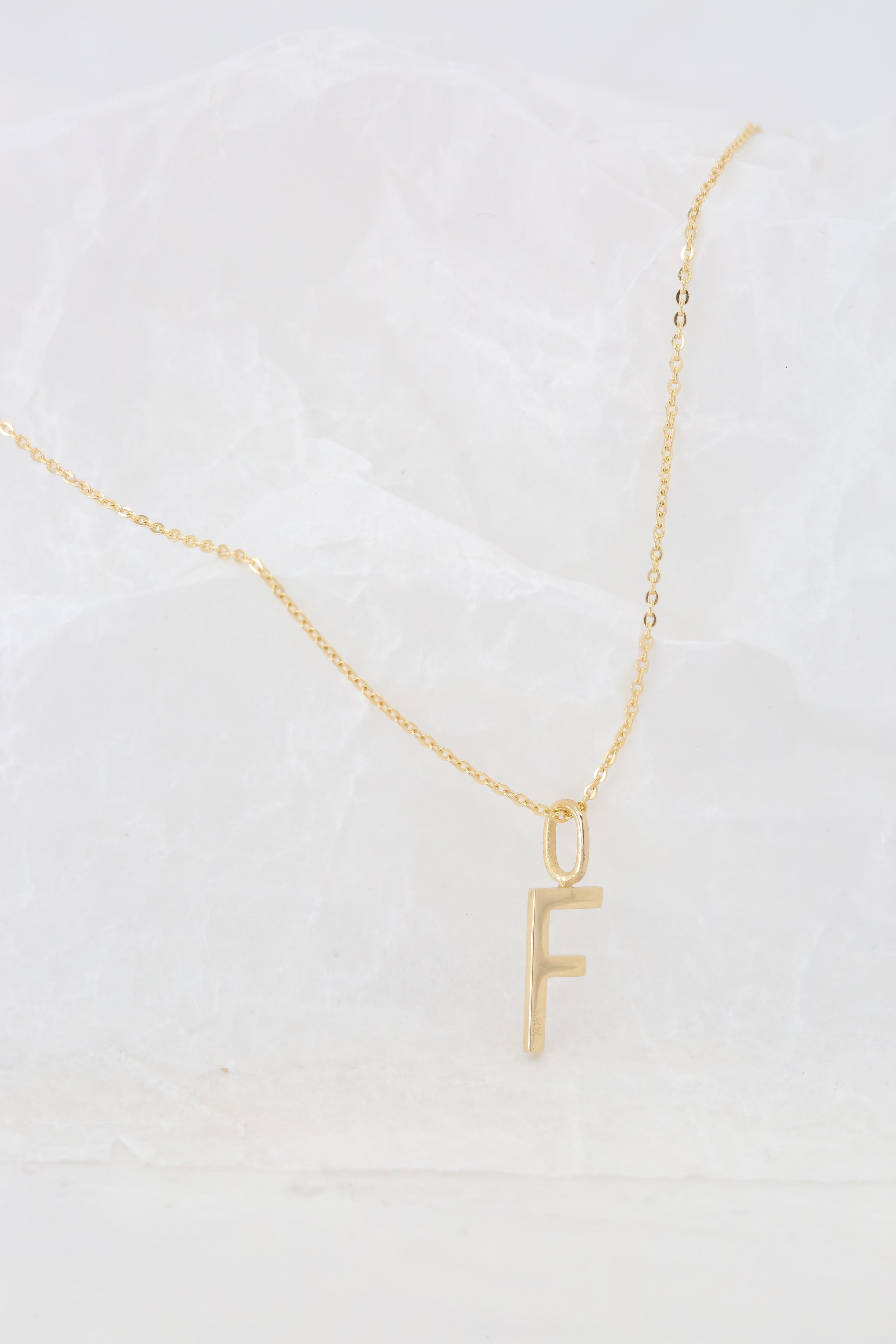 Modern 14k Gold Necklaces, Letter Necklace Models, Letter F Gold Necklace-Gift Necklace For Sale