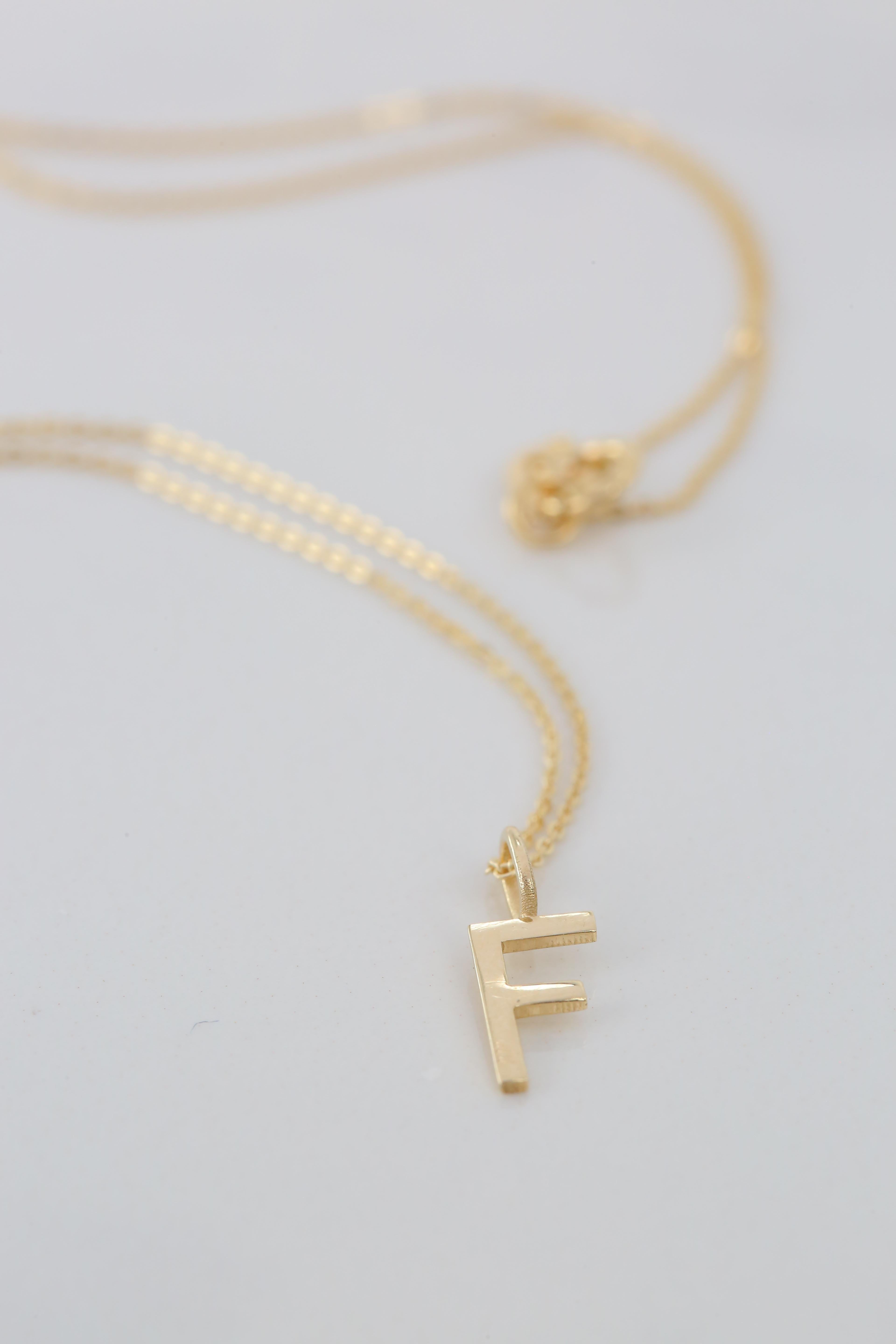14k Gold Necklaces, Letter Necklace Models, Letter F Gold Necklace-Gift Necklace In New Condition For Sale In ISTANBUL, TR
