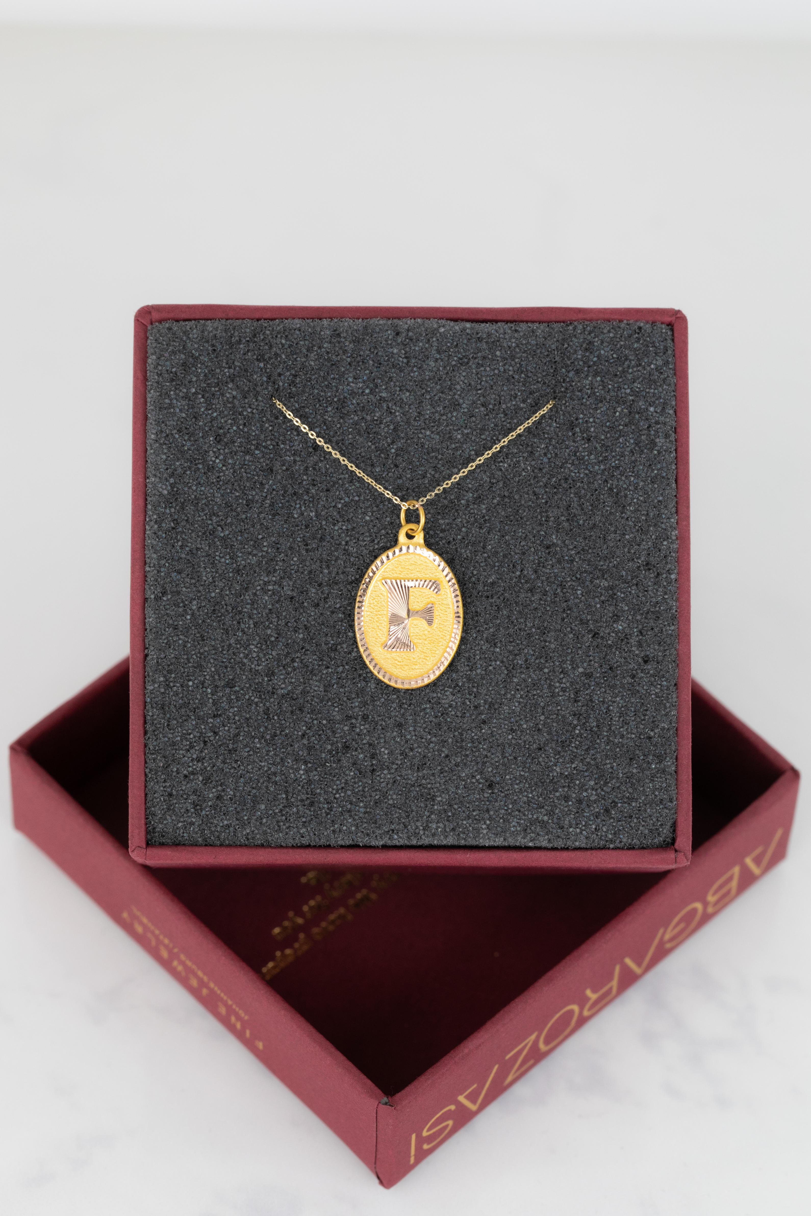 14k Gold Necklaces, Letter Necklace Models, Letter F Gold Necklace-Gift Necklace For Sale 3