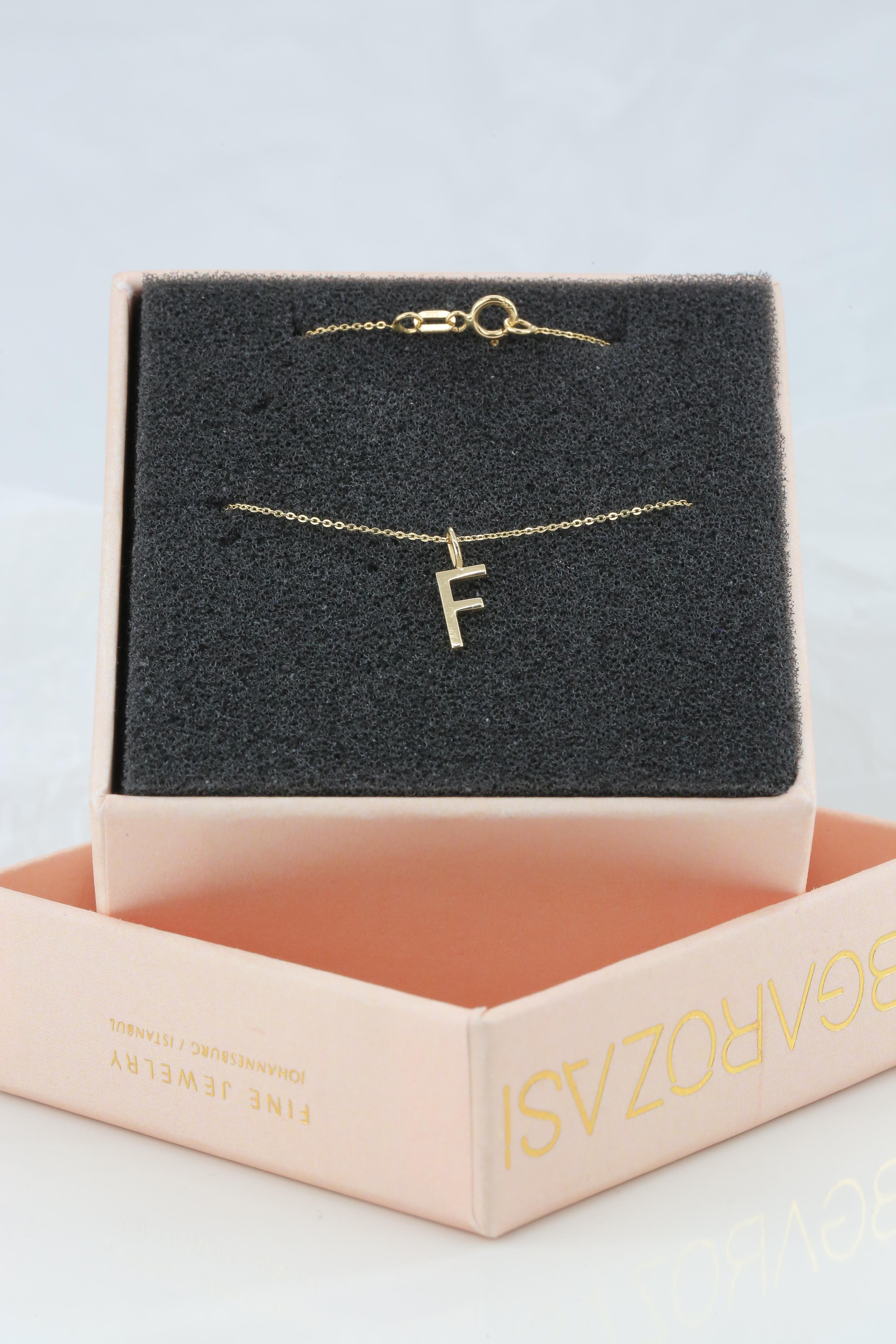 14k Gold Necklaces, Letter Necklace Models, Letter F Gold Necklace-Gift Necklace For Sale 2