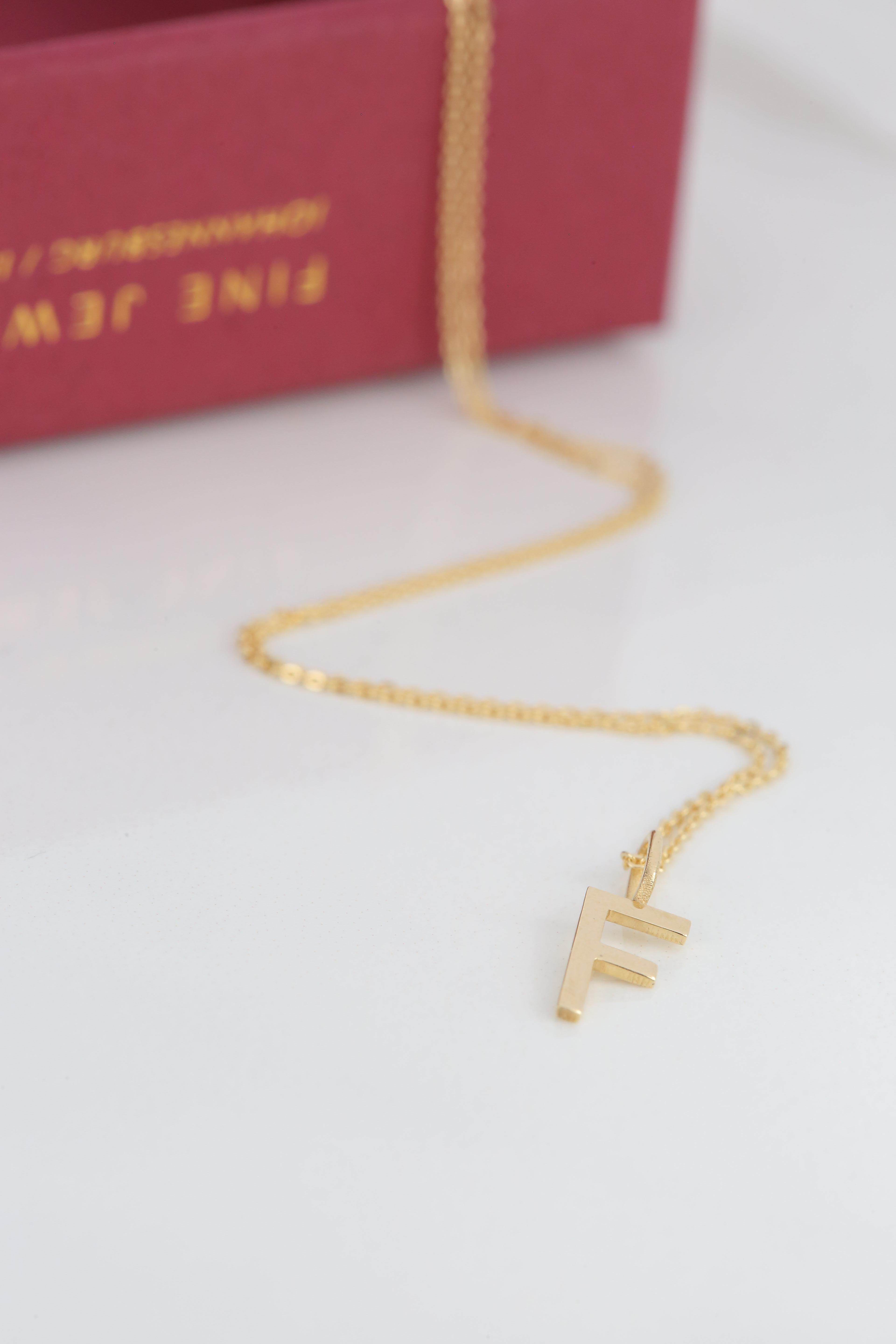 14k Gold Necklaces, Letter Necklace Models, Letter F Gold Necklace-Gift Necklace For Sale 4