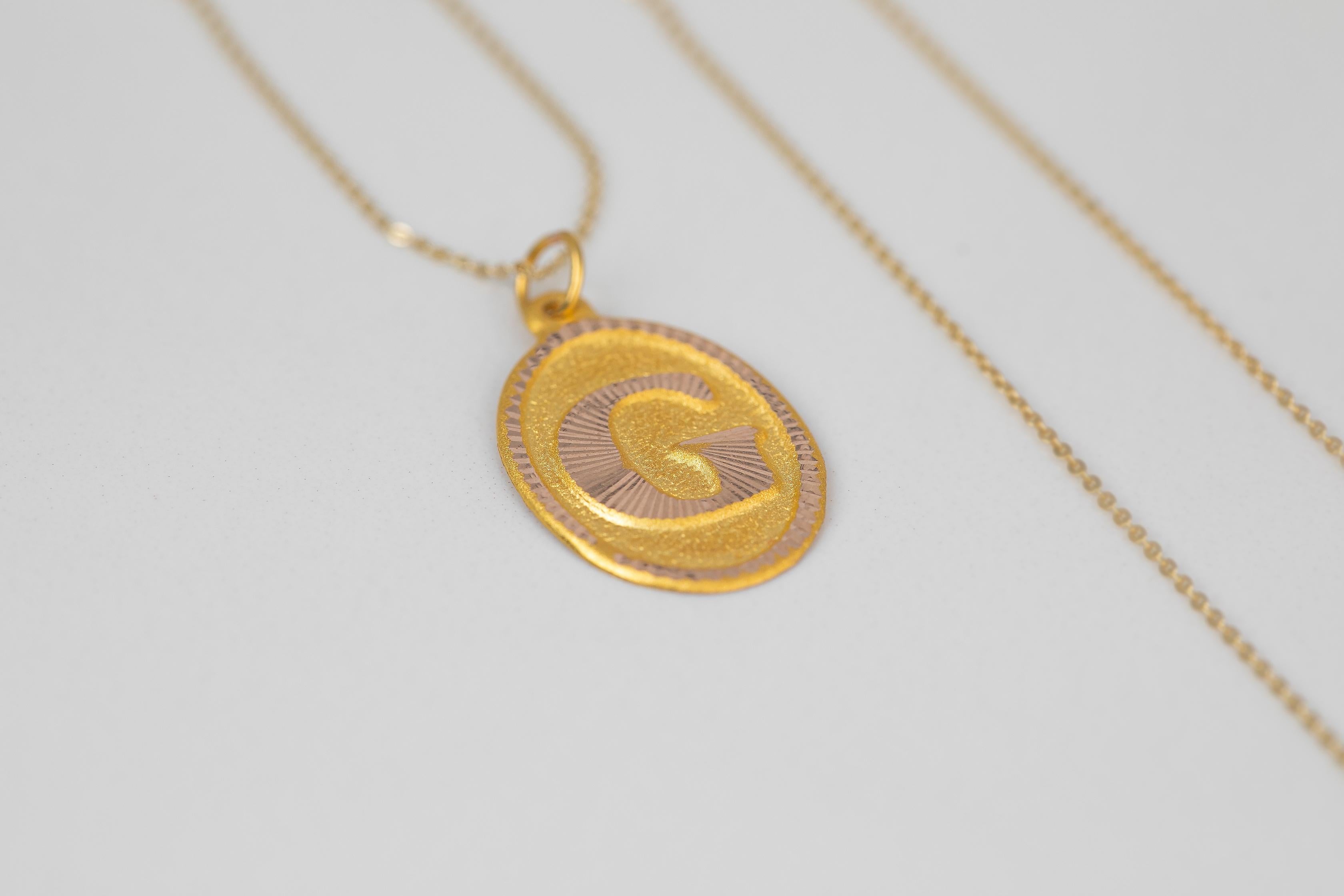 14k Gold Necklaces, Letter Necklace Models, Letter G Gold Necklace-Gift Necklace For Sale 2