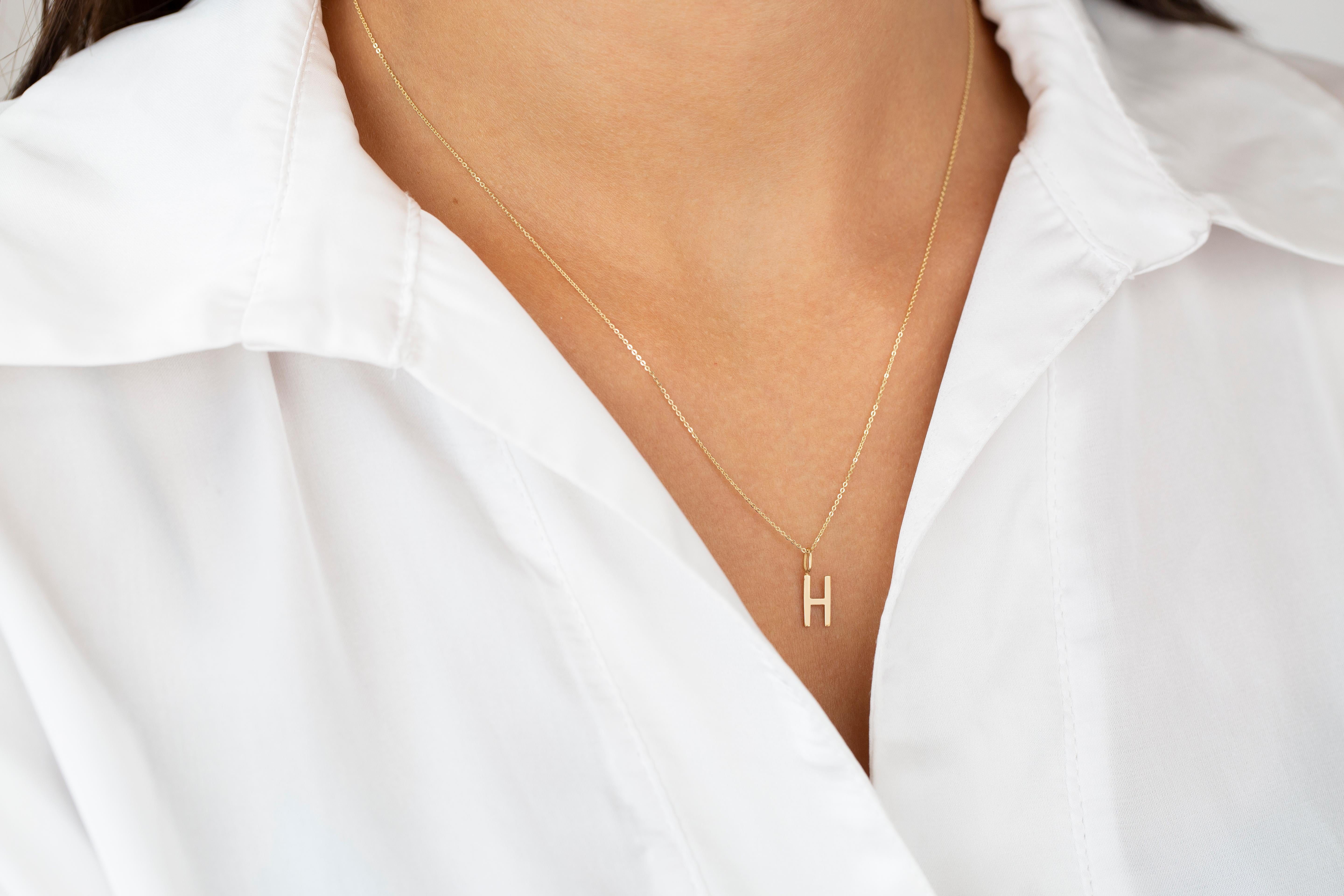 14k Gold Necklaces, Letter Necklace Models, Letter H Gold Necklace-Gift Necklace For Sale 5