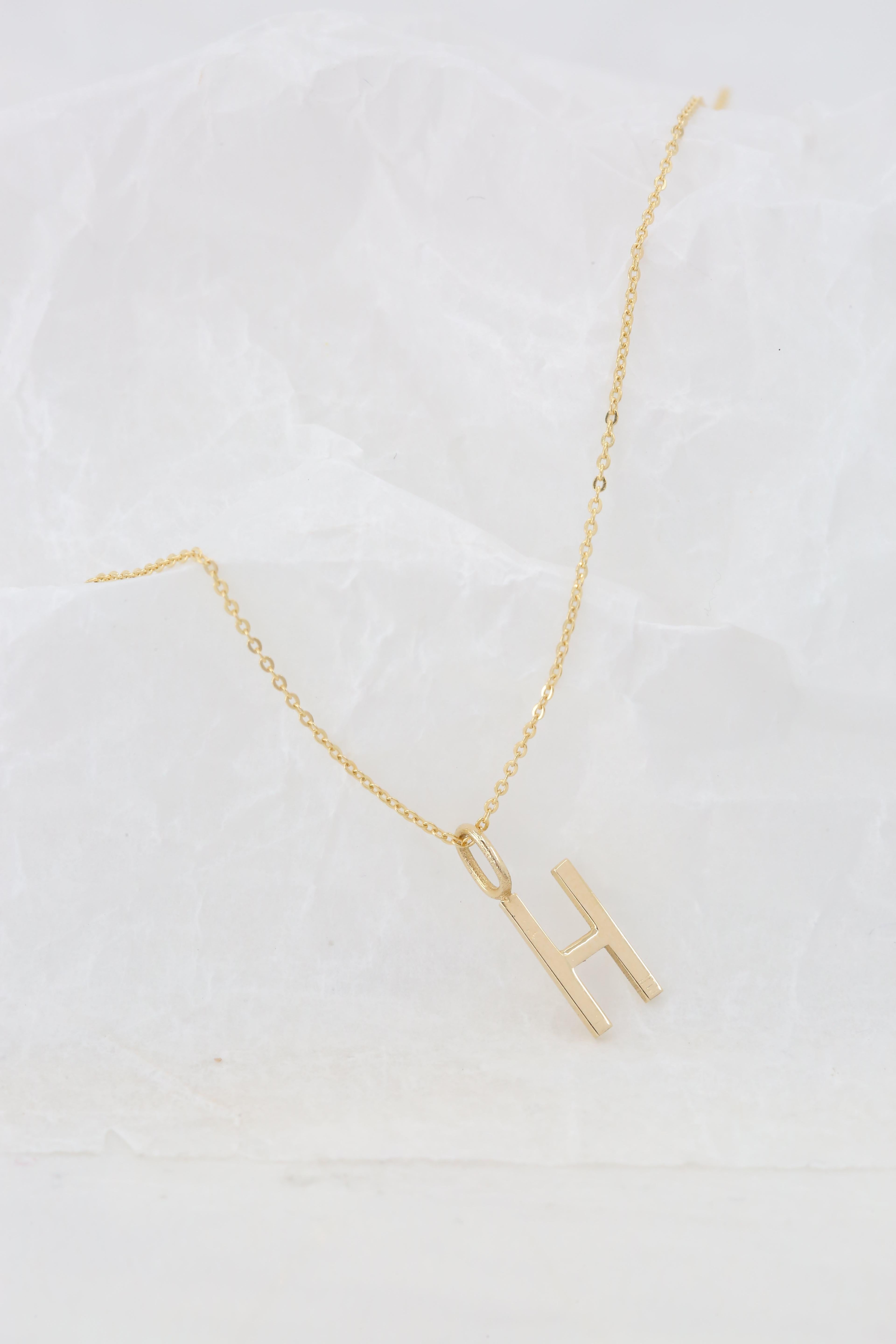 Modern 14k Gold Necklaces, Letter Necklace Models, Letter H Gold Necklace-Gift Necklace For Sale