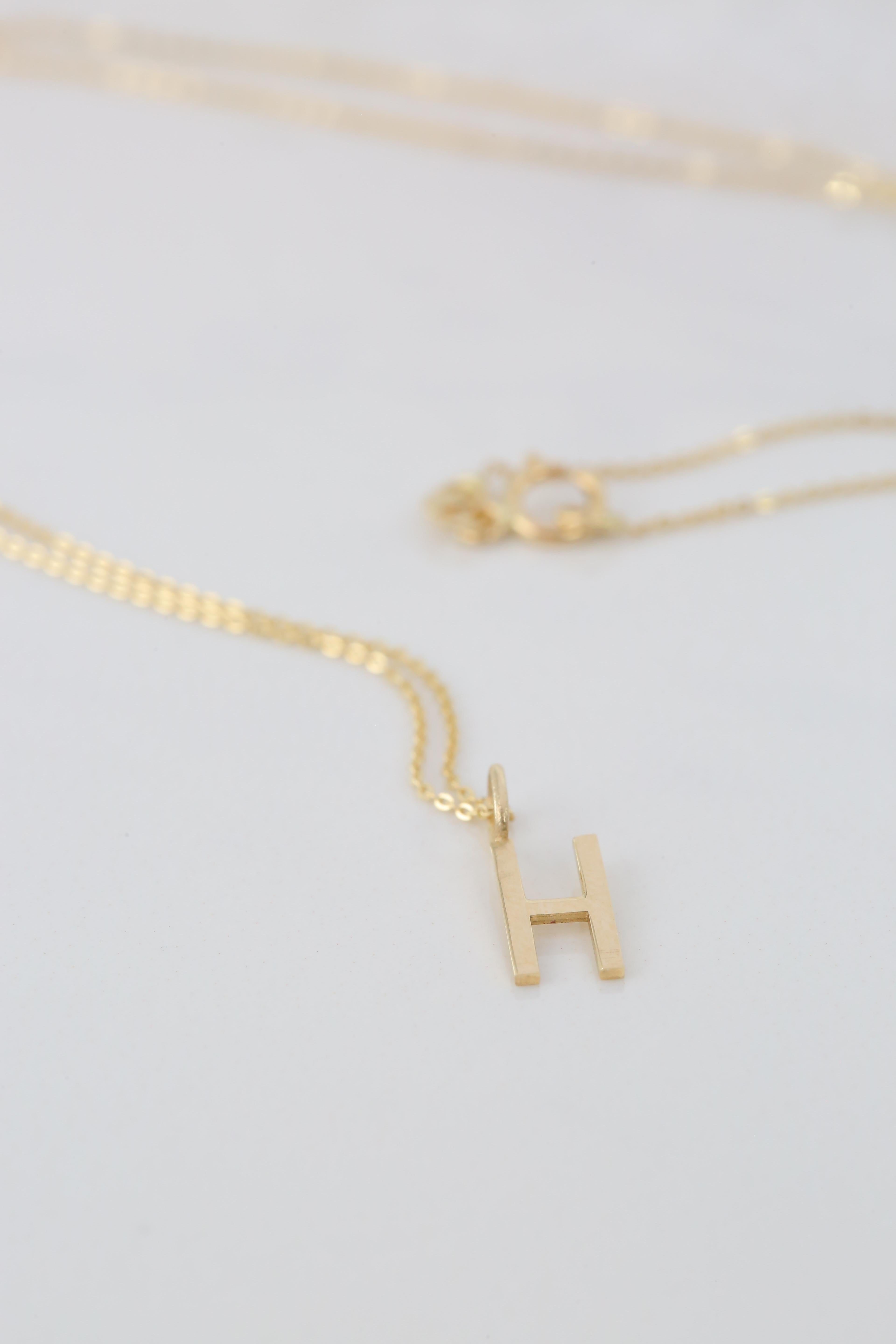 14k Gold Necklaces, Letter Necklace Models, Letter H Gold Necklace-Gift Necklace In New Condition For Sale In ISTANBUL, TR