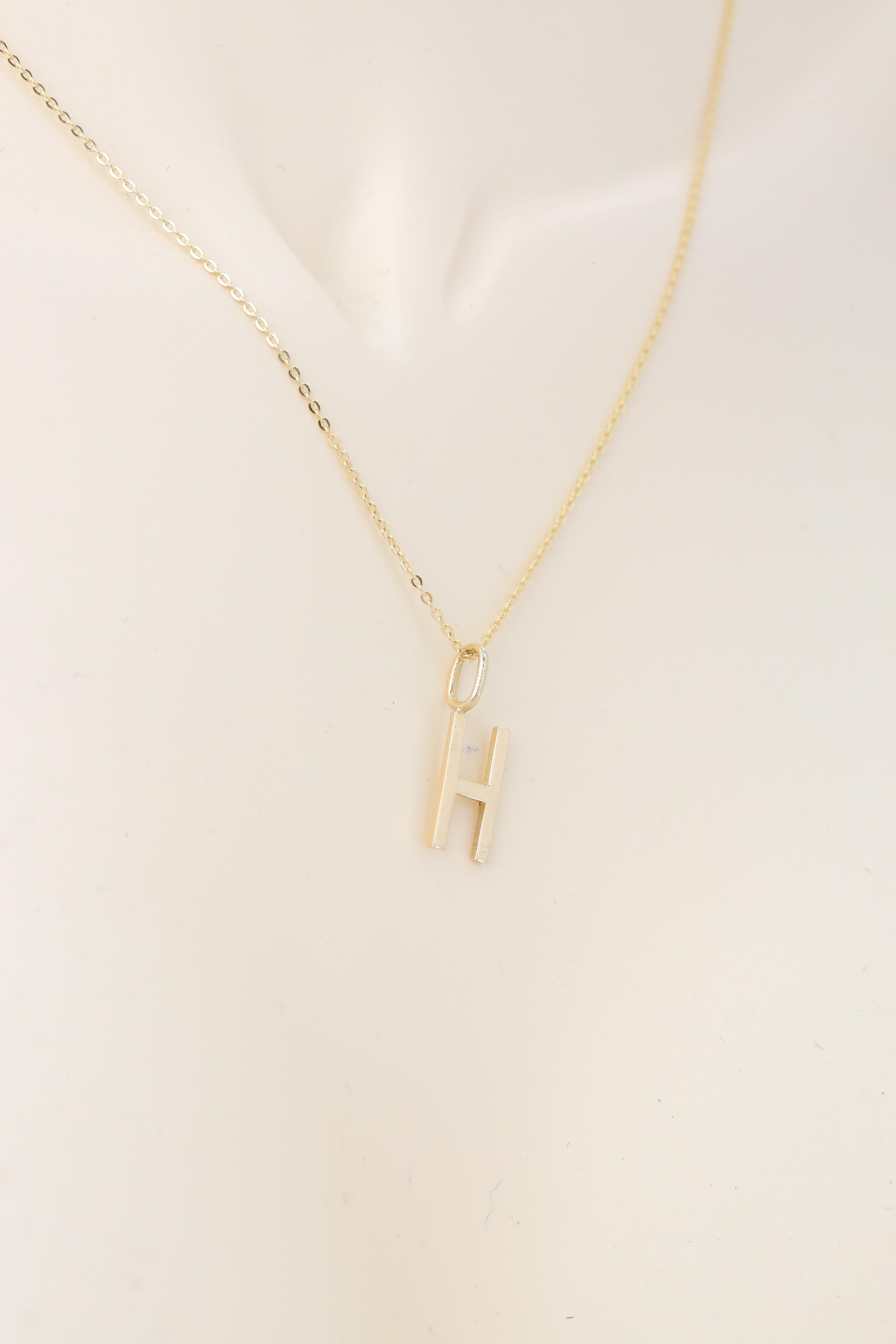 14k Gold Necklaces, Letter Necklace Models, Letter H Gold Necklace-Gift Necklace For Sale 1