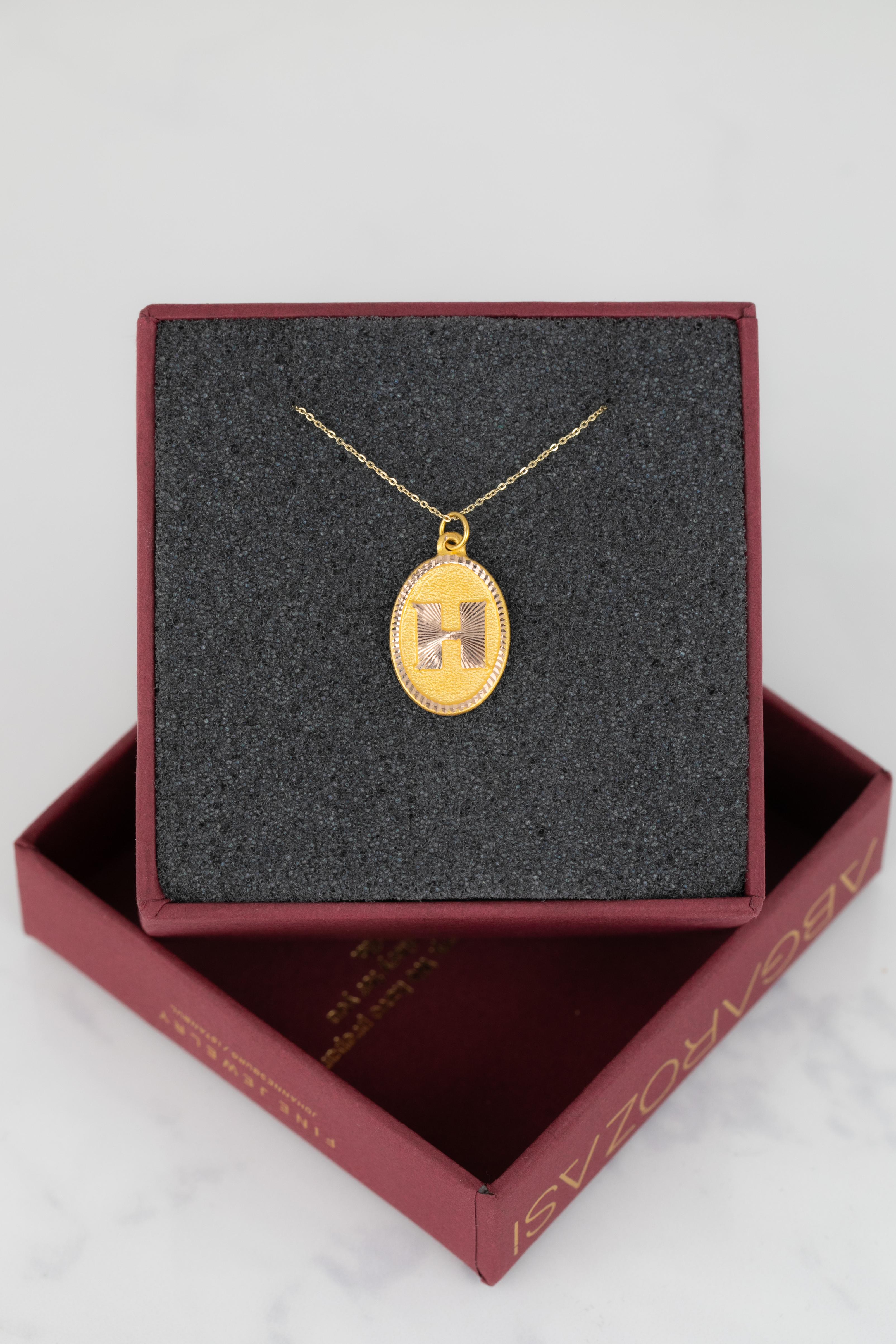 14k Gold Necklaces, Letter Necklace Models, Letter H Gold Necklace-Gift Necklace For Sale 3