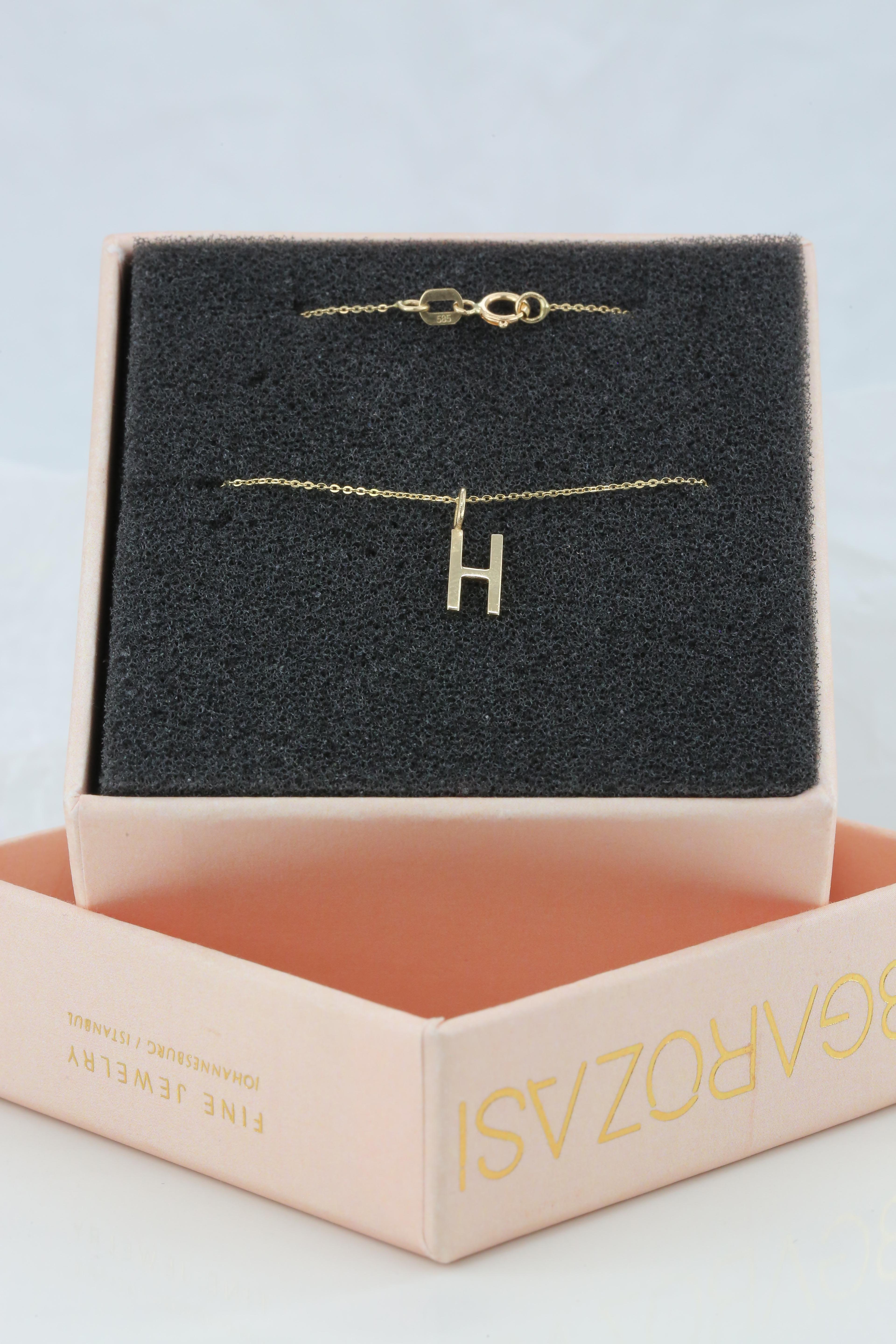 14k Gold Necklaces, Letter Necklace Models, Letter H Gold Necklace-Gift Necklace For Sale 2