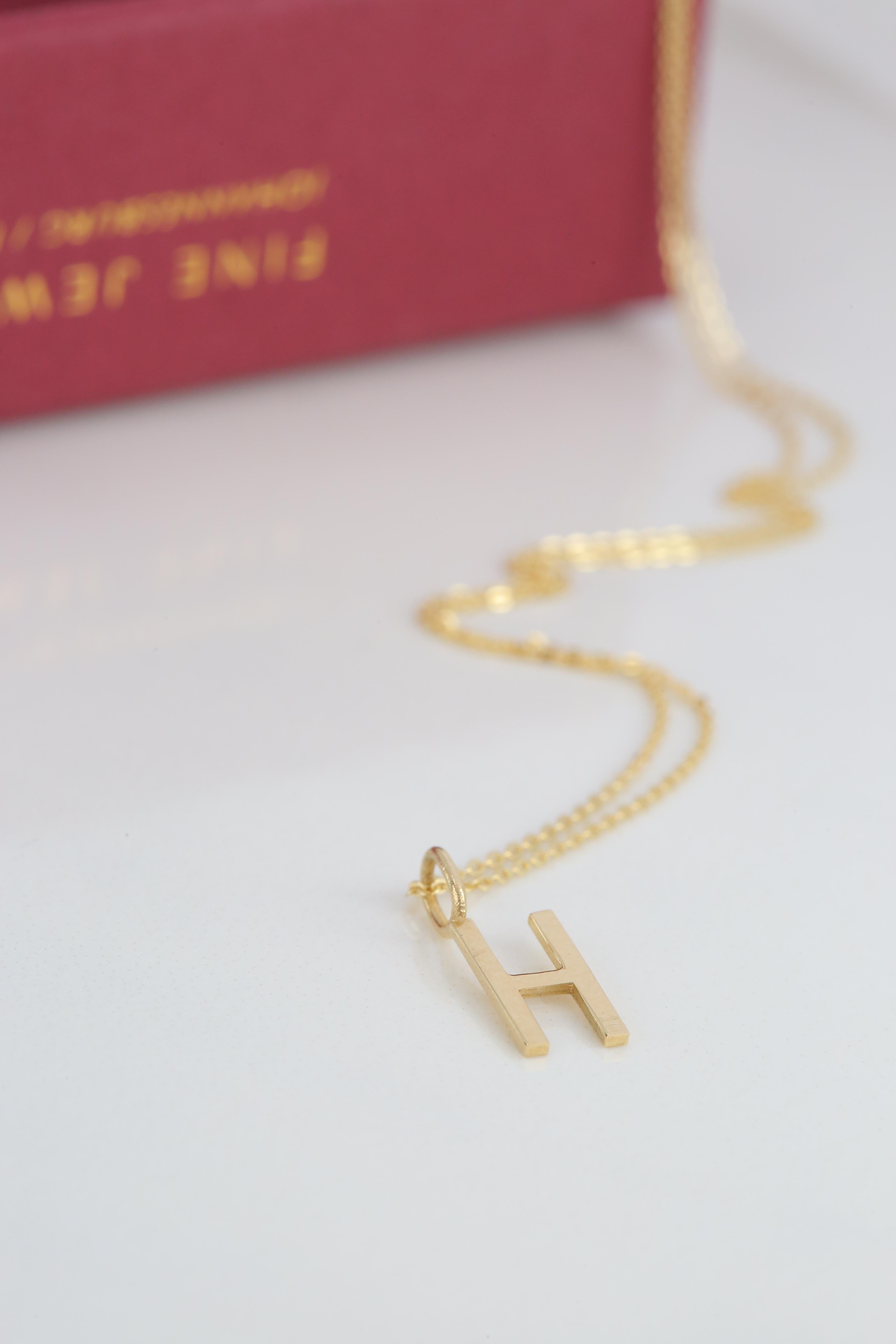 14k Gold Necklaces, Letter Necklace Models, Letter H Gold Necklace-Gift Necklace For Sale 4