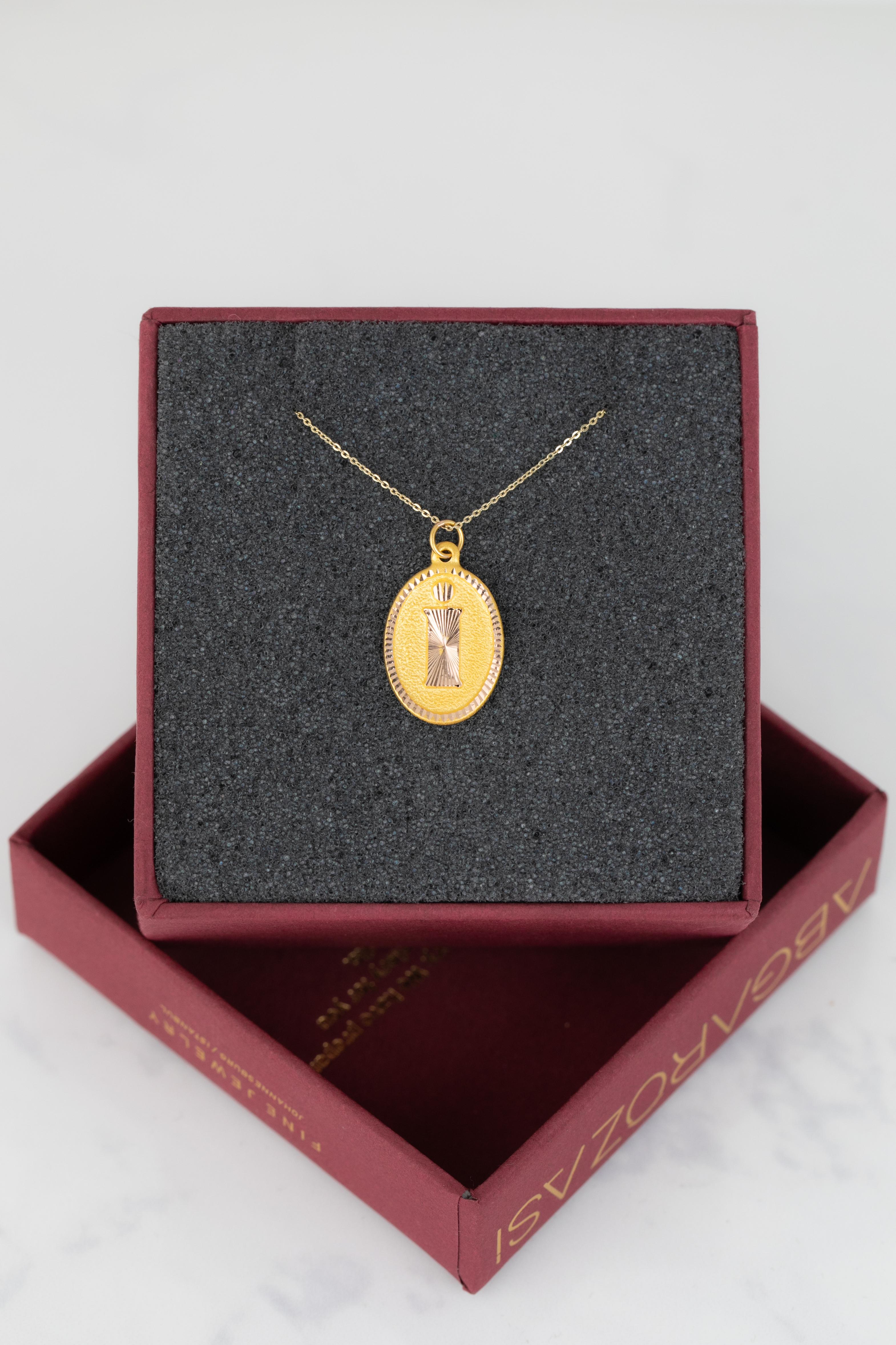 14k Gold Necklaces, Letter Necklace Models, Letter İ Gold Necklace-Gift Necklace For Sale 1