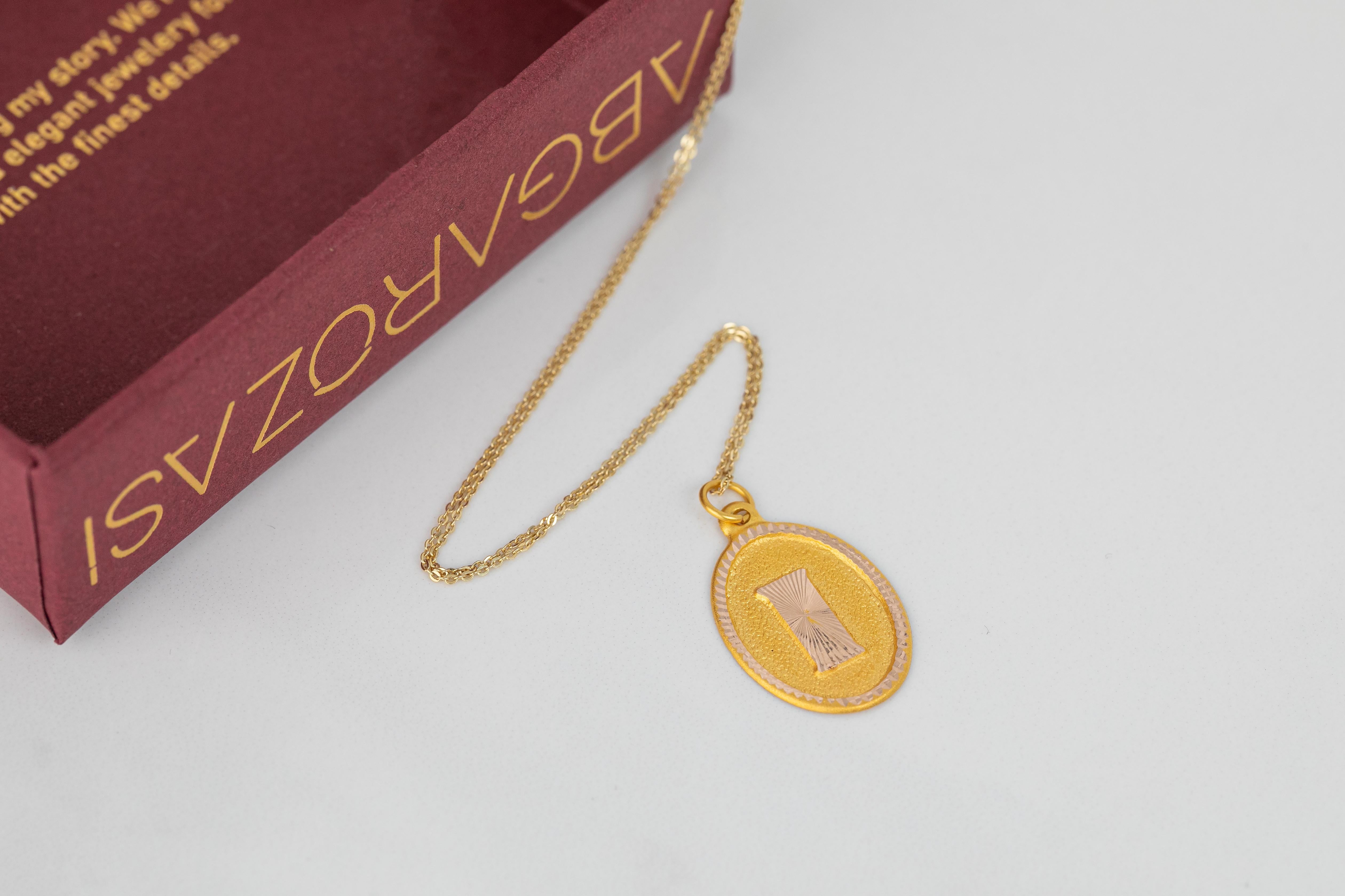 14-Karat-Gold Halsketten, Buchstaben-Halskette, Modelle, Buchstabe i Gold Halskette-Gift Halskette für Damen oder Herren im Angebot