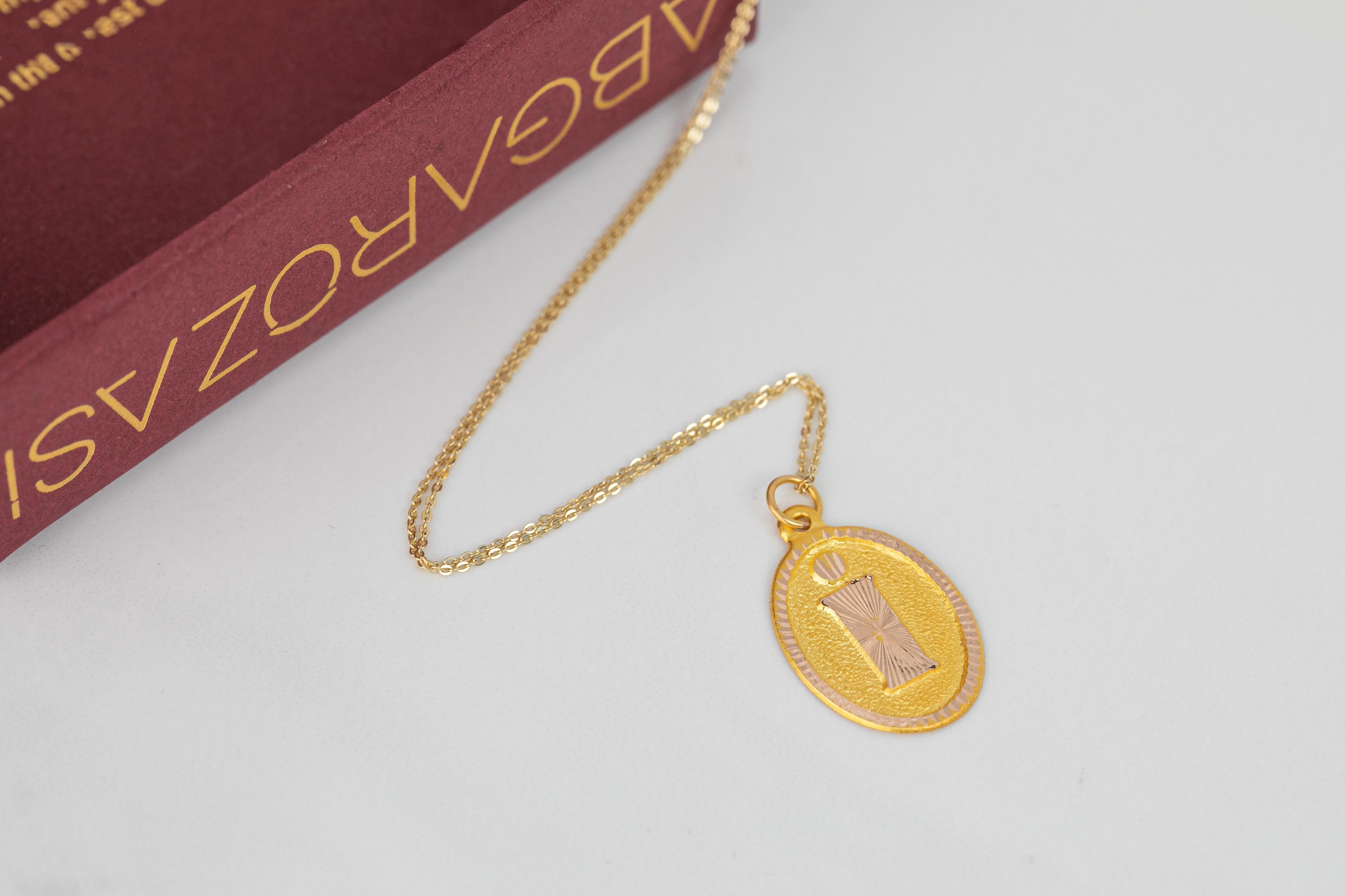 14k Gold Necklaces, Letter Necklace Models, Letter İ Gold Necklace-Gift Necklace For Sale 2