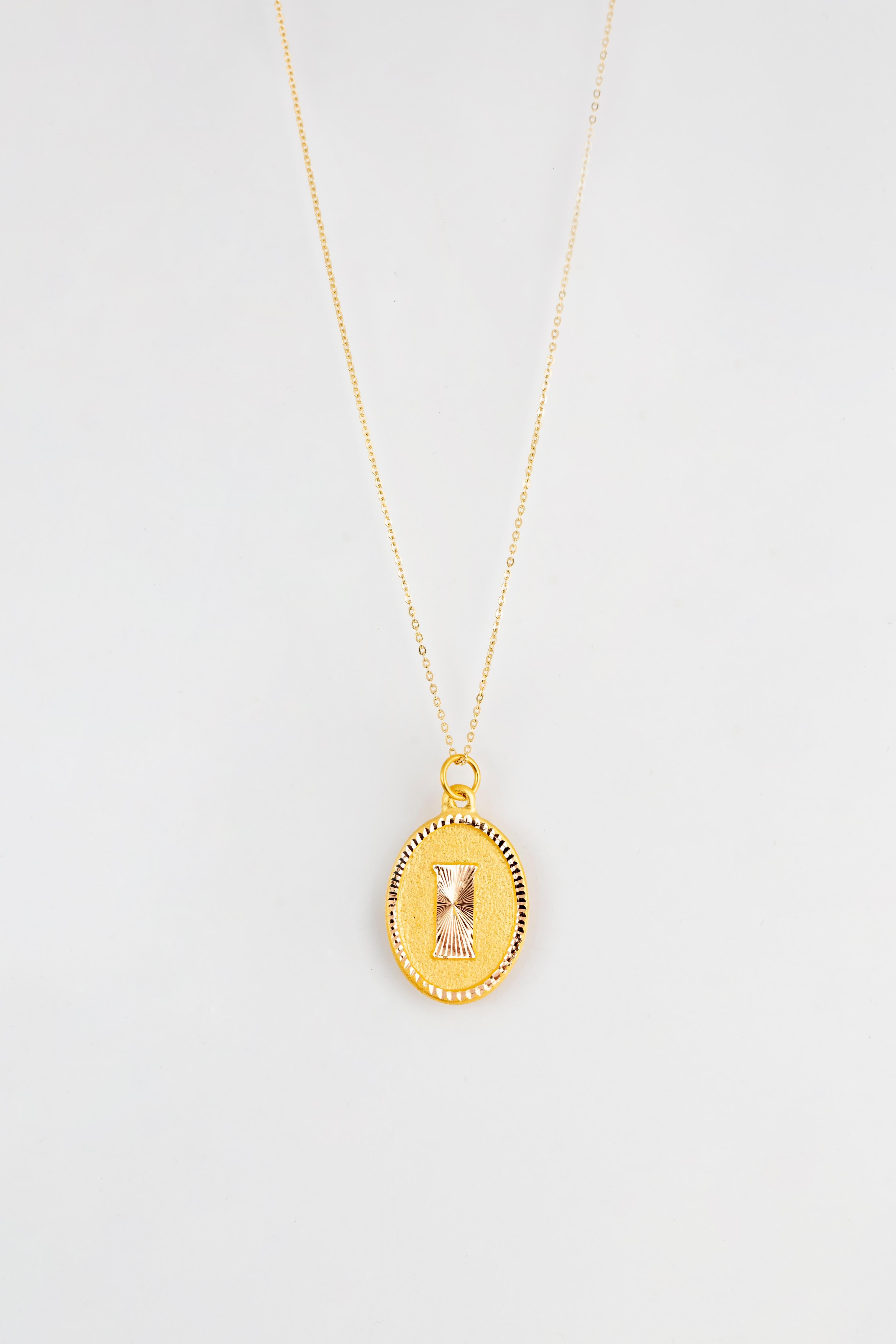 14k Gold Necklaces, Letter Necklace Models, Letter i Gold Necklace-Gift Necklace For Sale 2