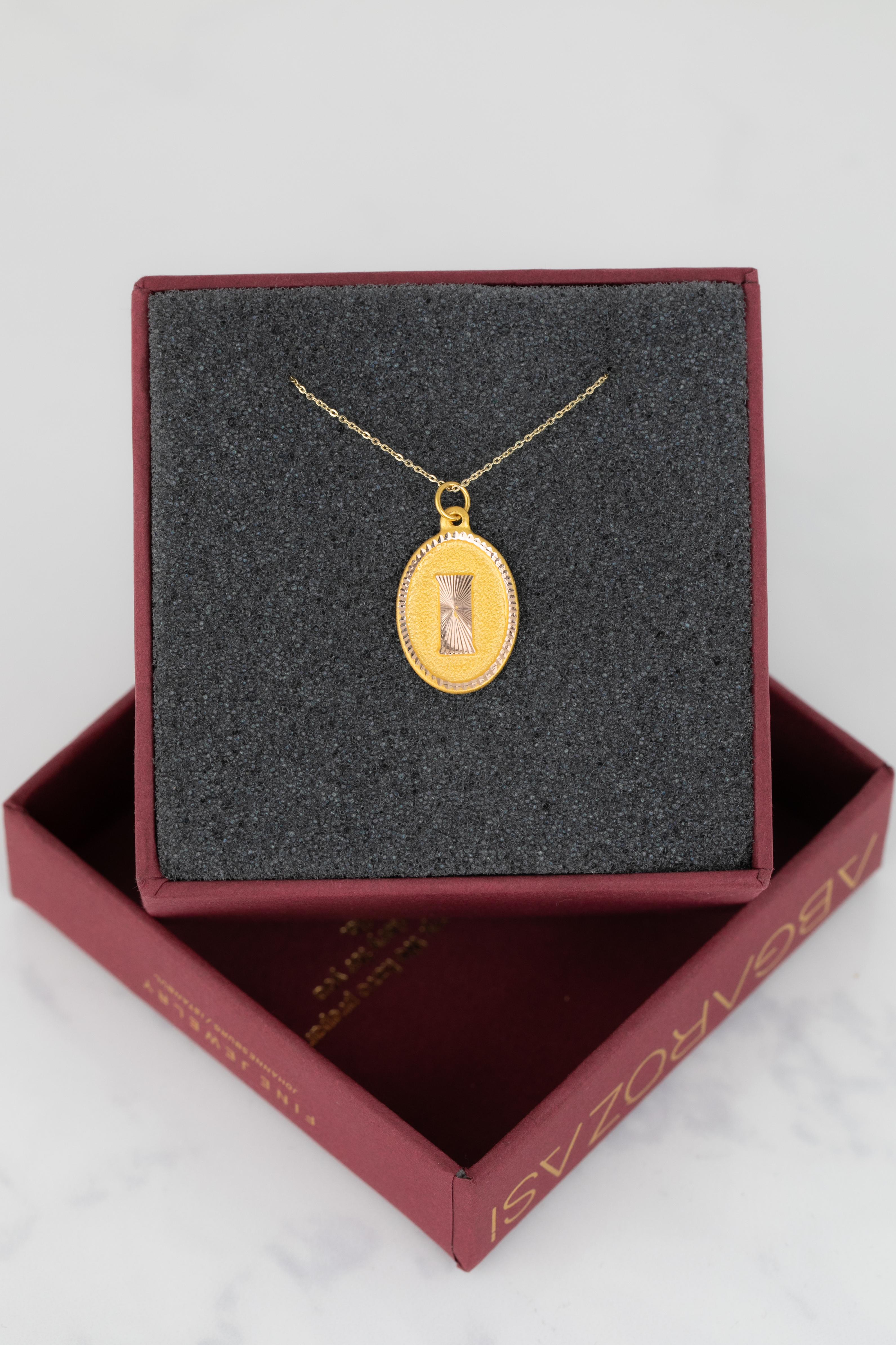 14k Gold Necklaces, Letter Necklace Models, Letter i Gold Necklace-Gift Necklace For Sale 3
