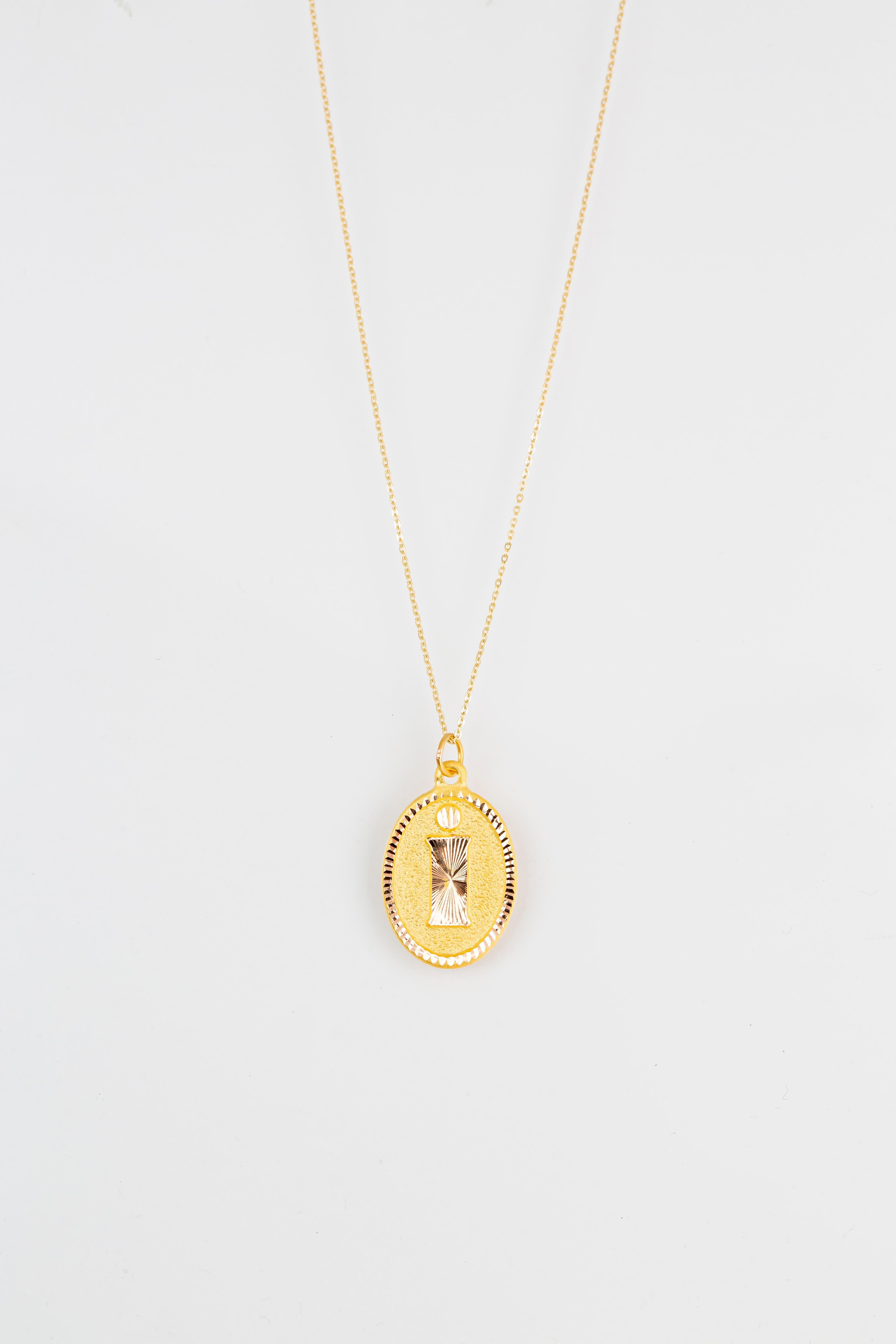Women's or Men's 14k Gold Necklaces, Letter Necklace Models, Letter İ Gold Necklace-Gift Necklace For Sale