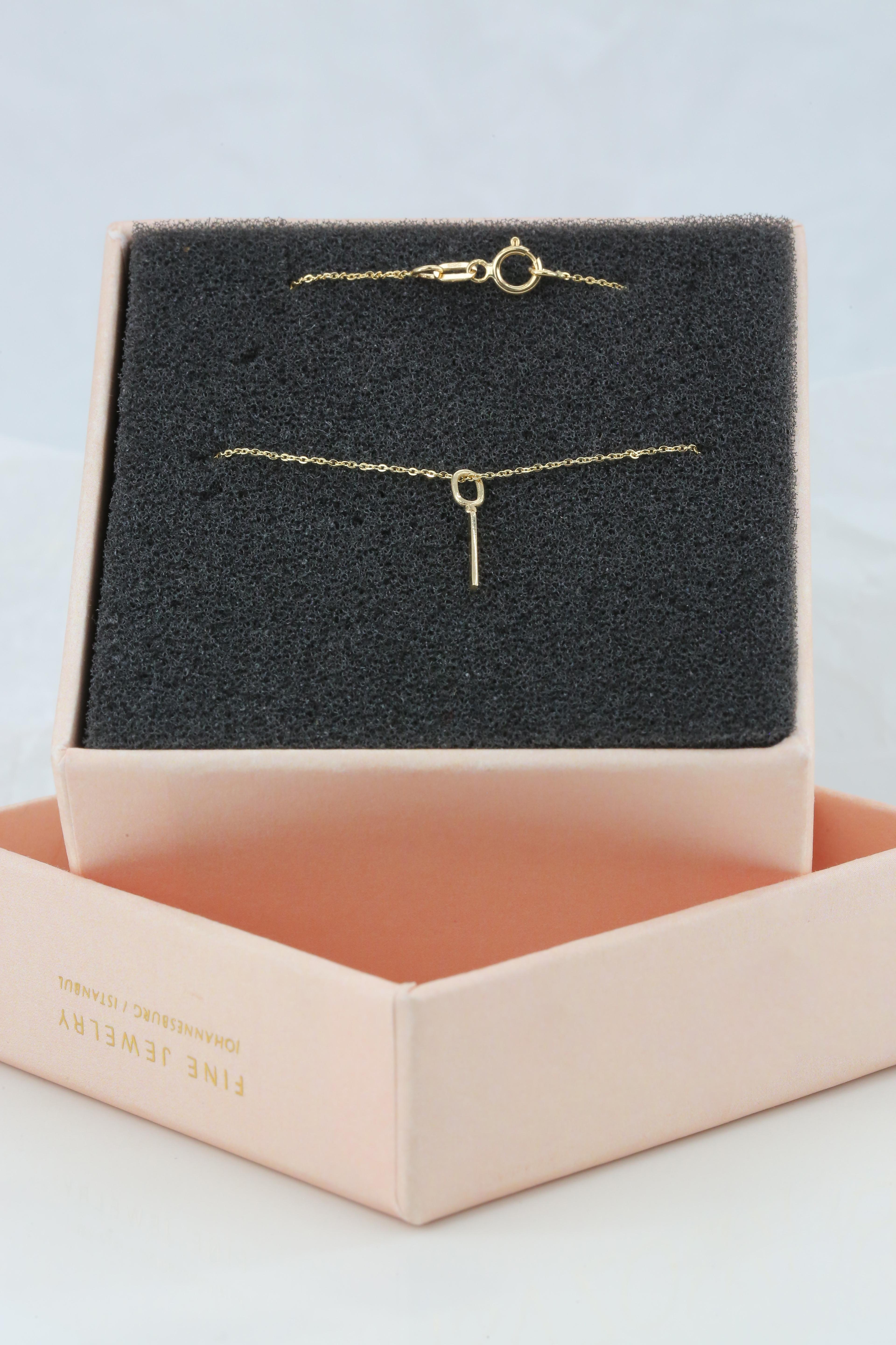 14k Gold Halsketten, Buchstaben-Halskette Modelle, Buchstabe İ Gold Halskette-Geschenk-Halskette im Angebot 3