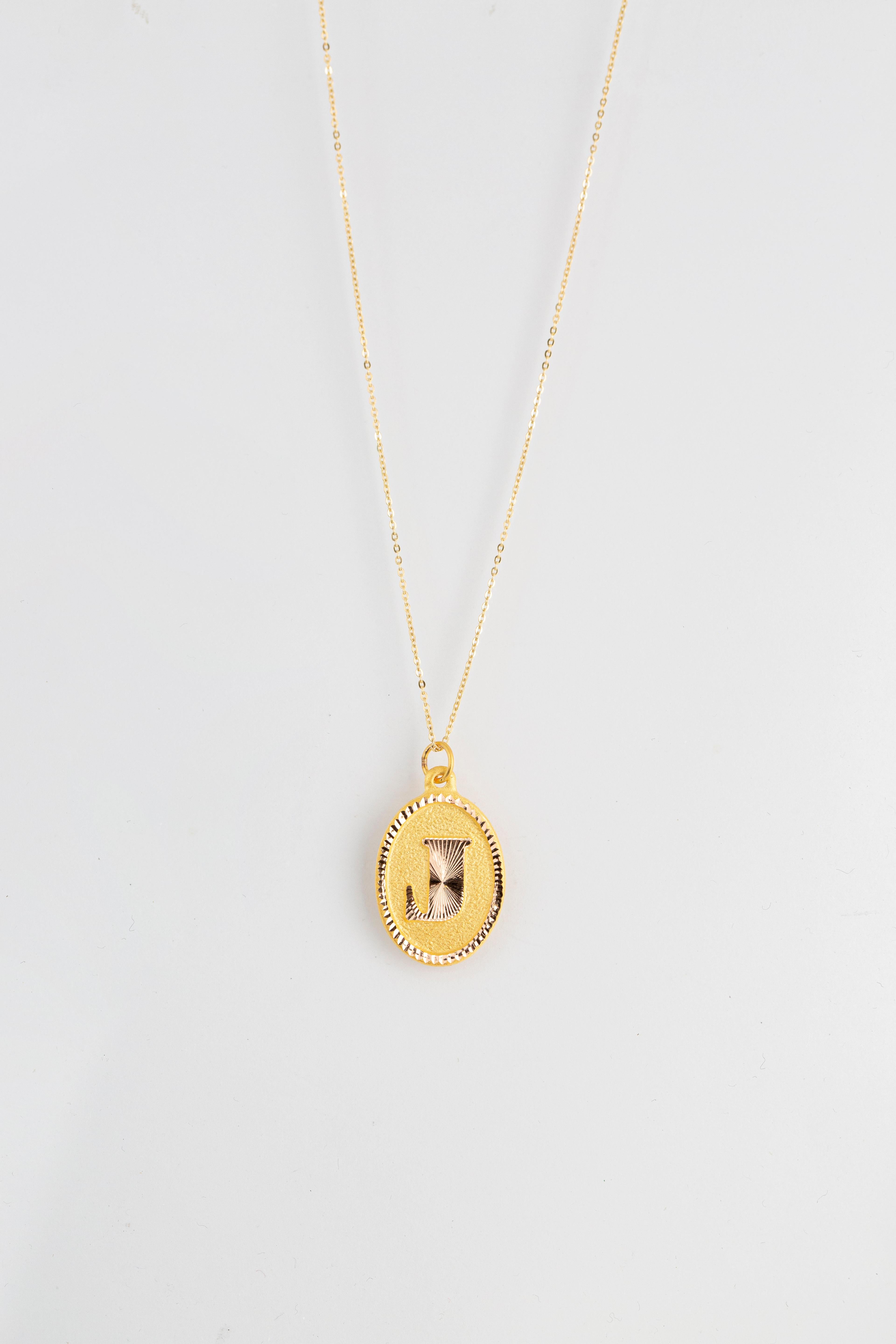 14 Karat Gold Halsketten, Buchstaben Halskette Modelle, Buchstabe J Gold Halskette-Gift Halskette im Angebot 2