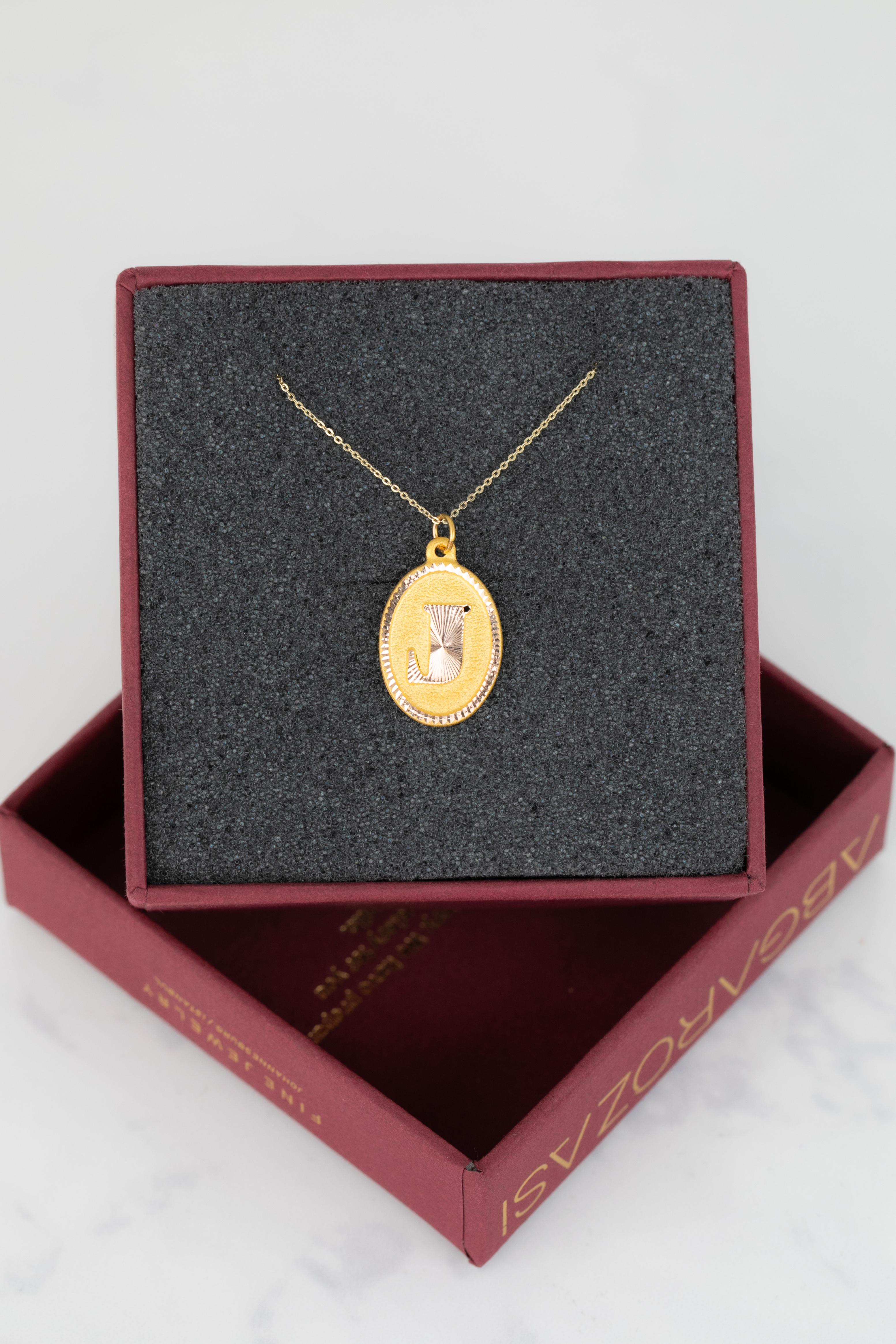 14 Karat Gold Halsketten, Buchstaben Halskette Modelle, Buchstabe J Gold Halskette-Gift Halskette im Angebot 3