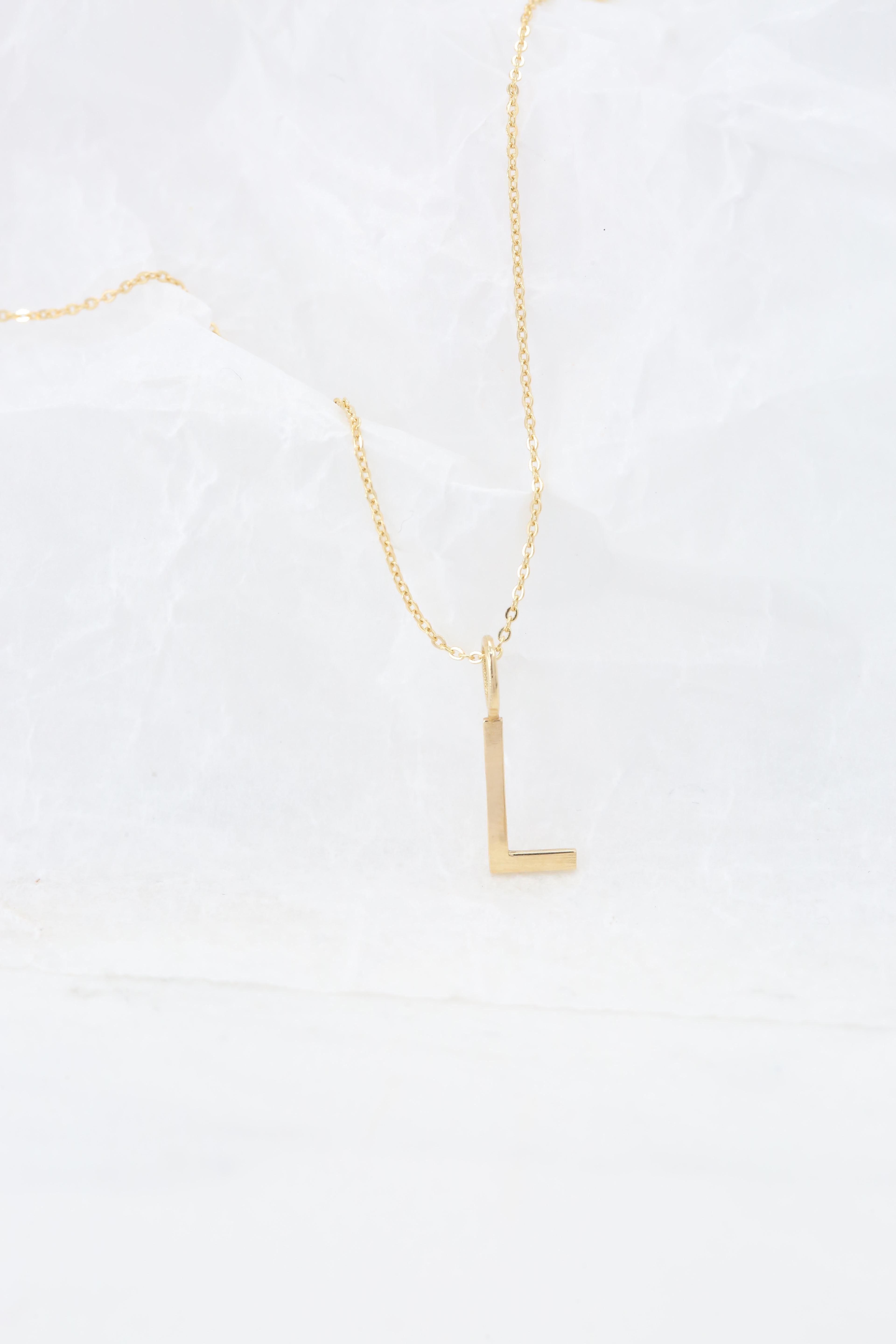 Modern 14k Gold Necklaces, Letter Necklace Models, Letter L Gold Necklace-Gift Necklace For Sale