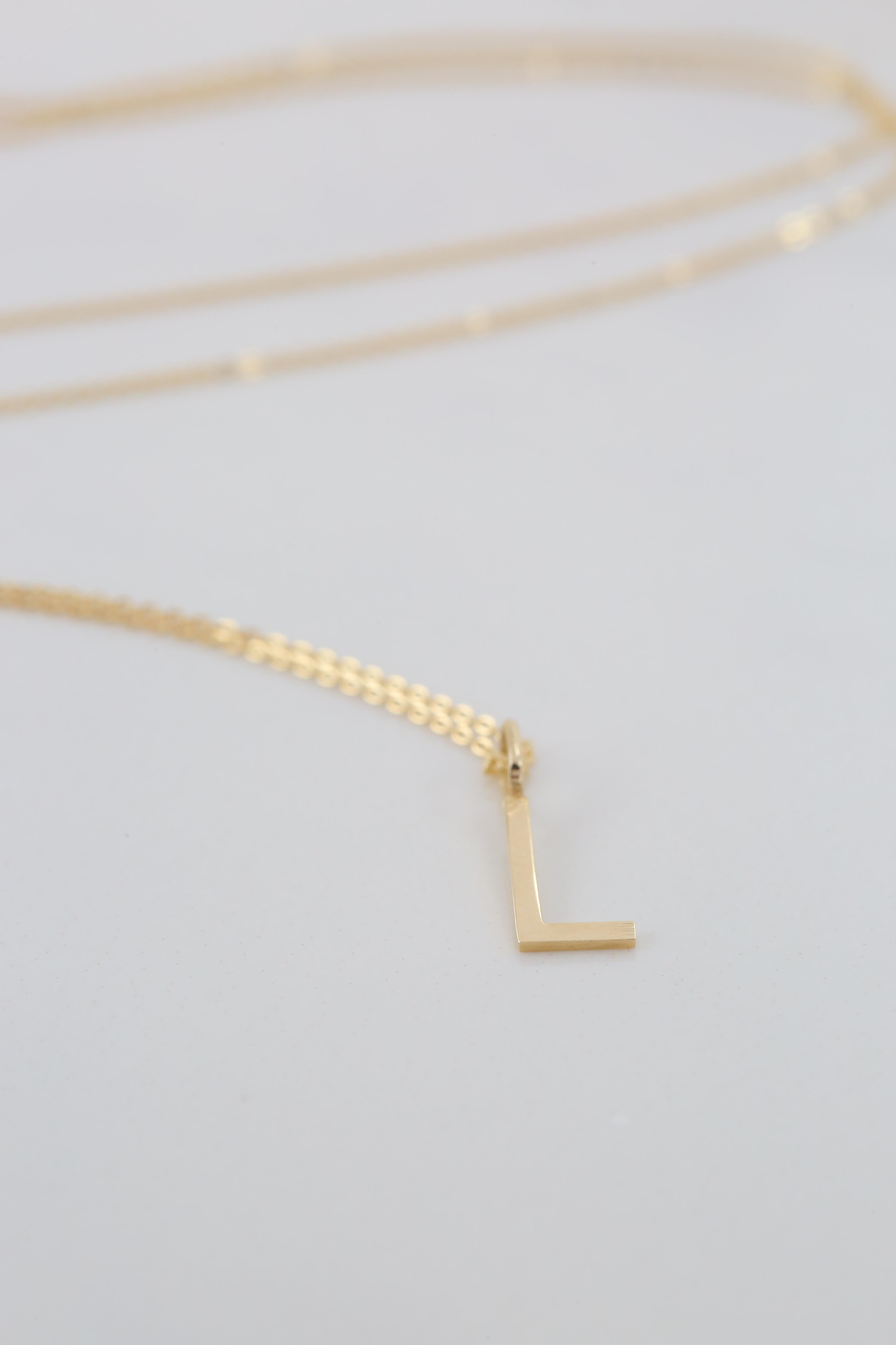14k Gold Necklaces, Letter Necklace Models, Letter L Gold Necklace-Gift Necklace In New Condition For Sale In ISTANBUL, TR