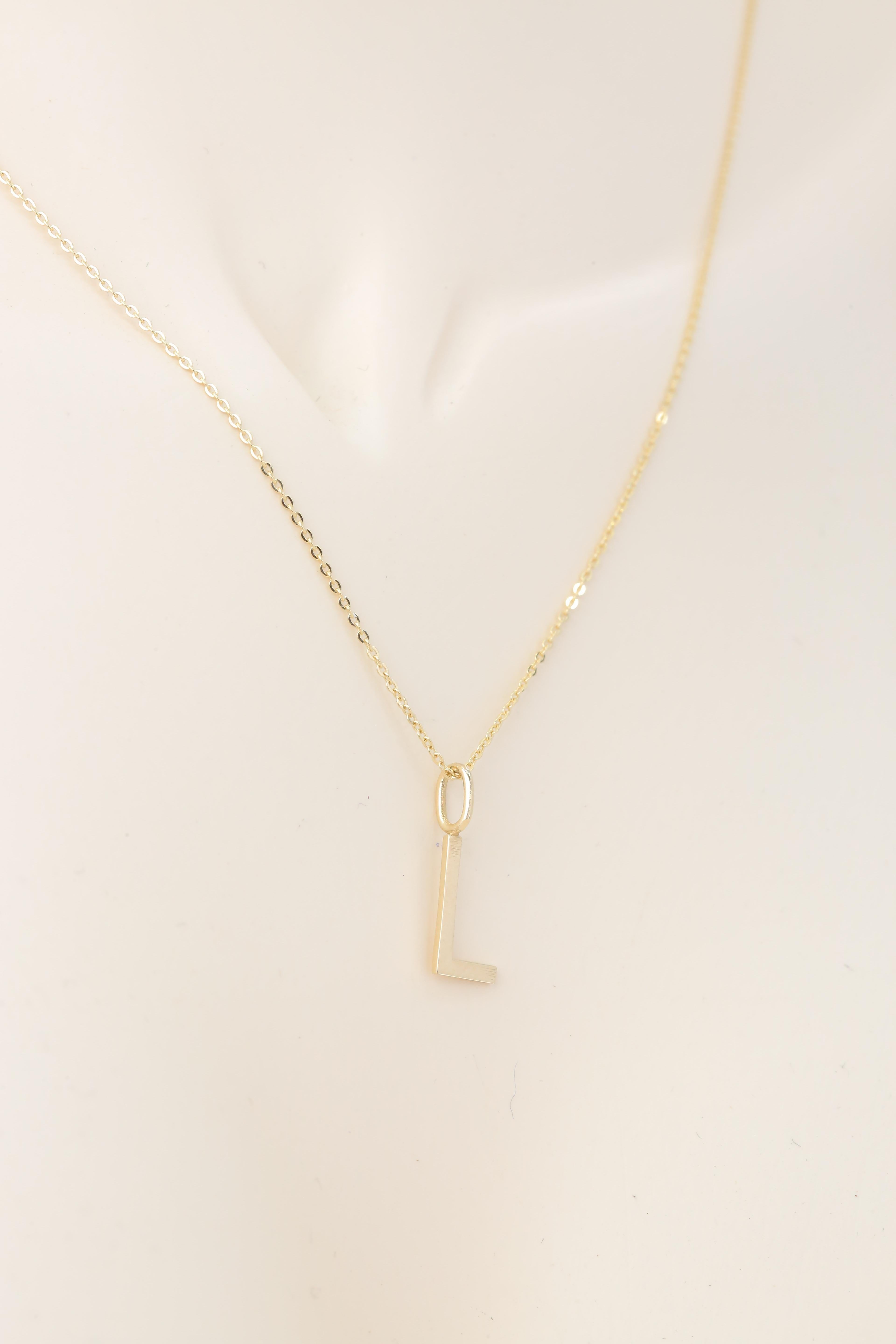 14k Gold Necklaces, Letter Necklace Models, Letter L Gold Necklace-Gift Necklace For Sale 1