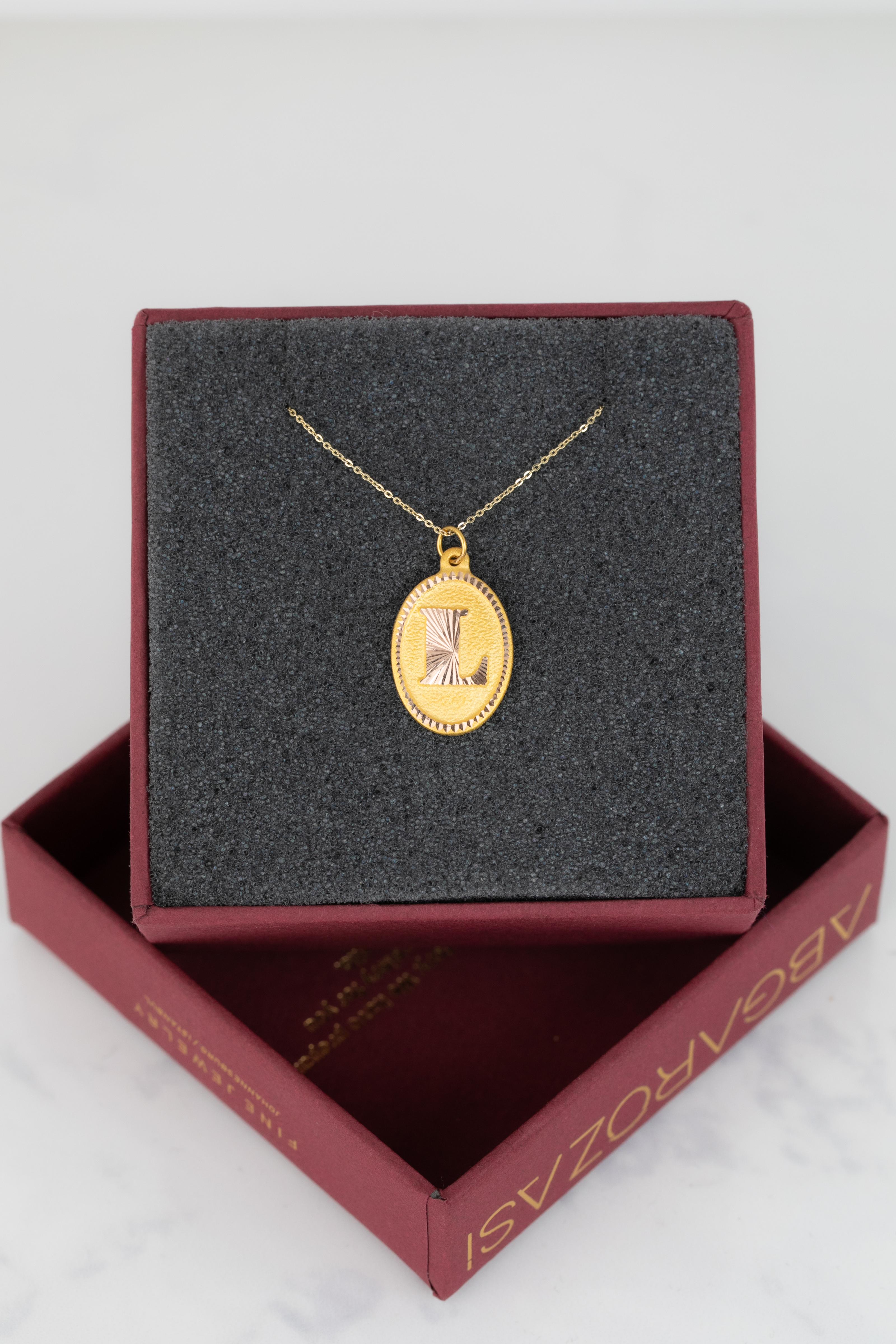 14k Gold Necklaces, Letter Necklace Models, Letter L Gold Necklace-Gift Necklace For Sale 4