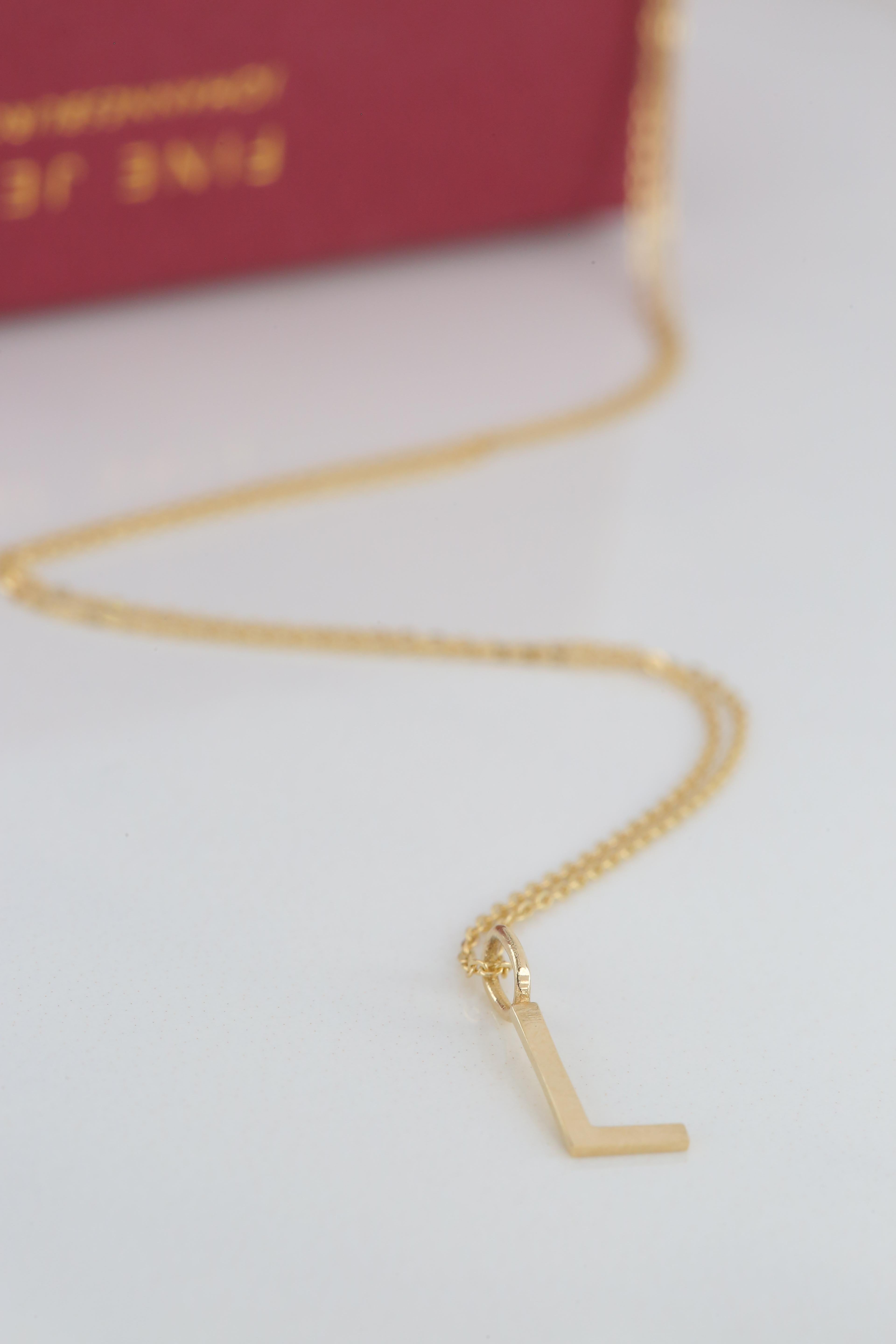 14 Karat Gold Halsketten, Buchstaben Halskette Modelle, Buchstabe L Gold Halskette-Gift Halskette im Angebot 4