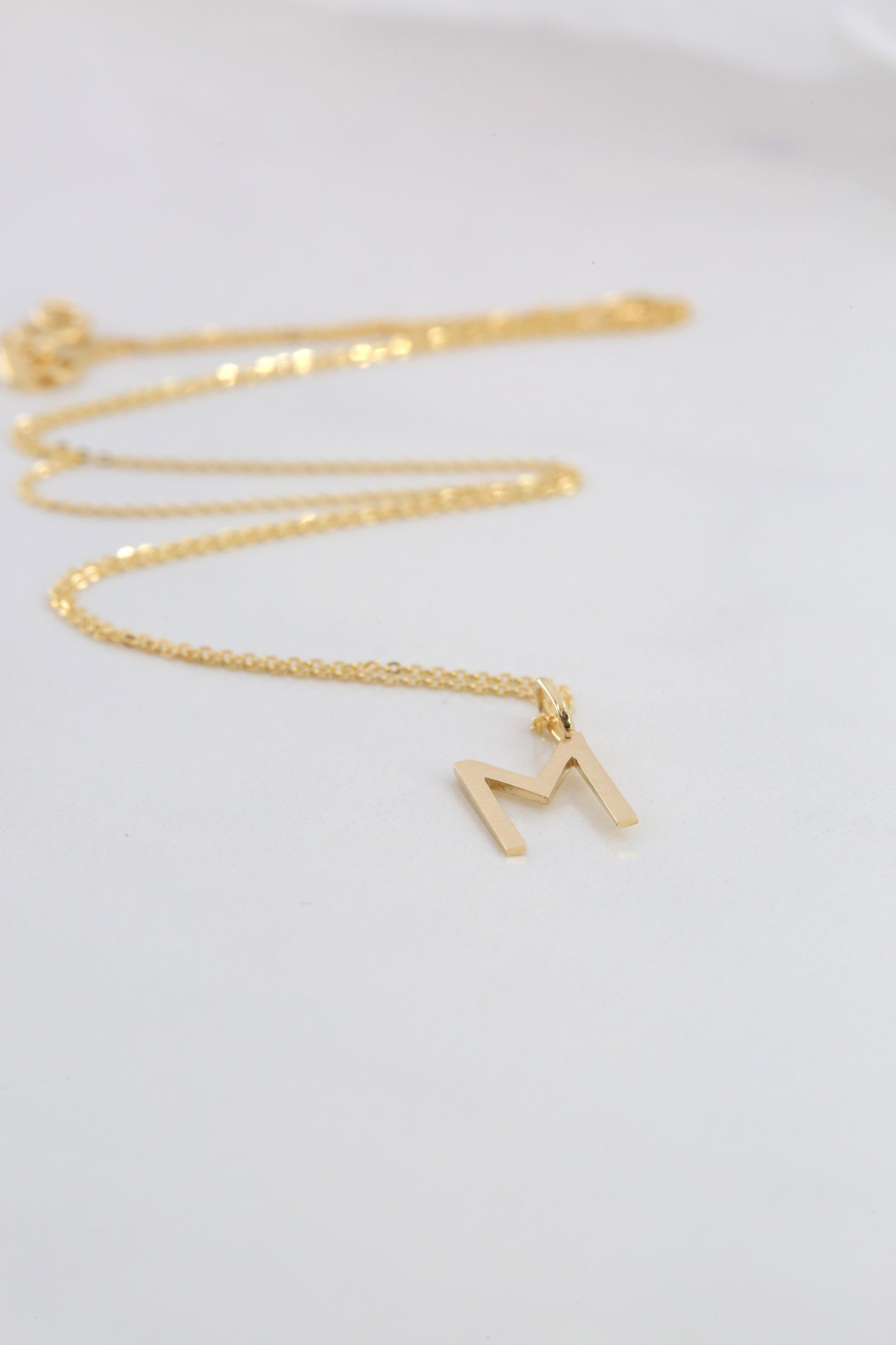 14k Gold Necklaces, Letter Necklace Models, Letter M Gold Necklace-Gift Necklace For Sale 1