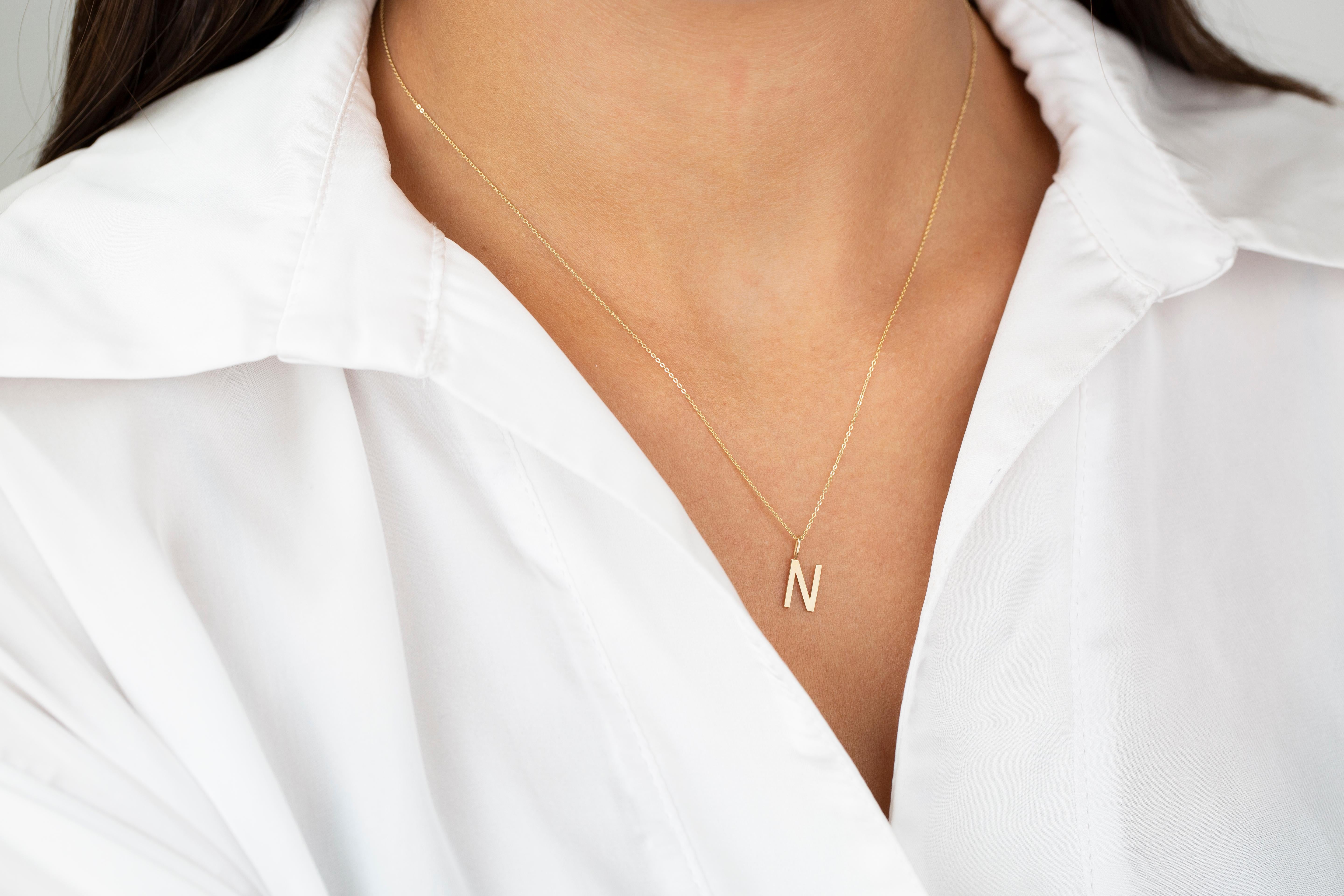 14k Gold Necklaces, Letter Necklace Models, Letter N Gold Necklace-Gift Necklace For Sale 5