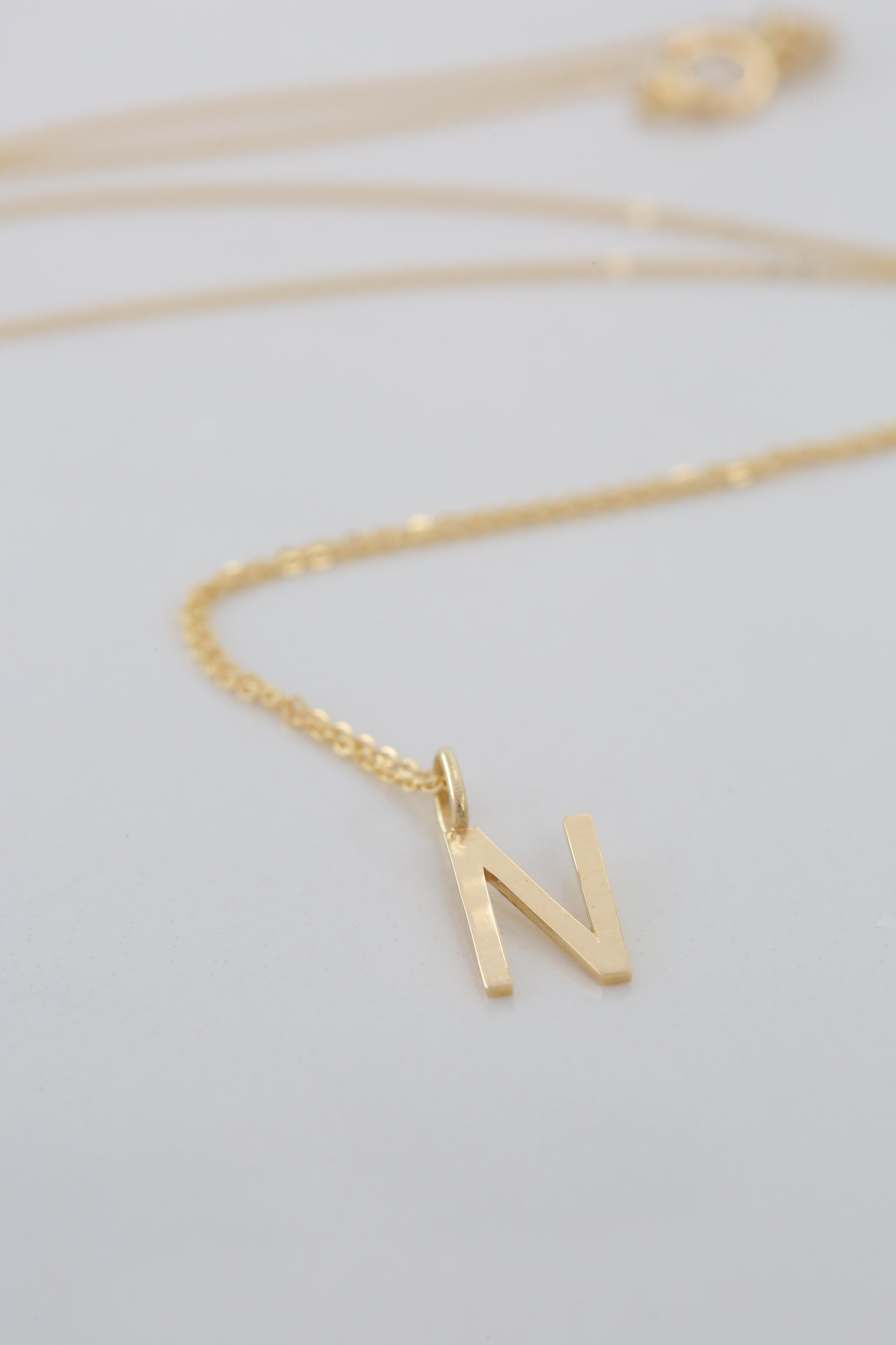 14k Gold Necklaces, Letter Necklace Models, Letter N Gold Necklace-Gift Necklace In New Condition For Sale In ISTANBUL, TR