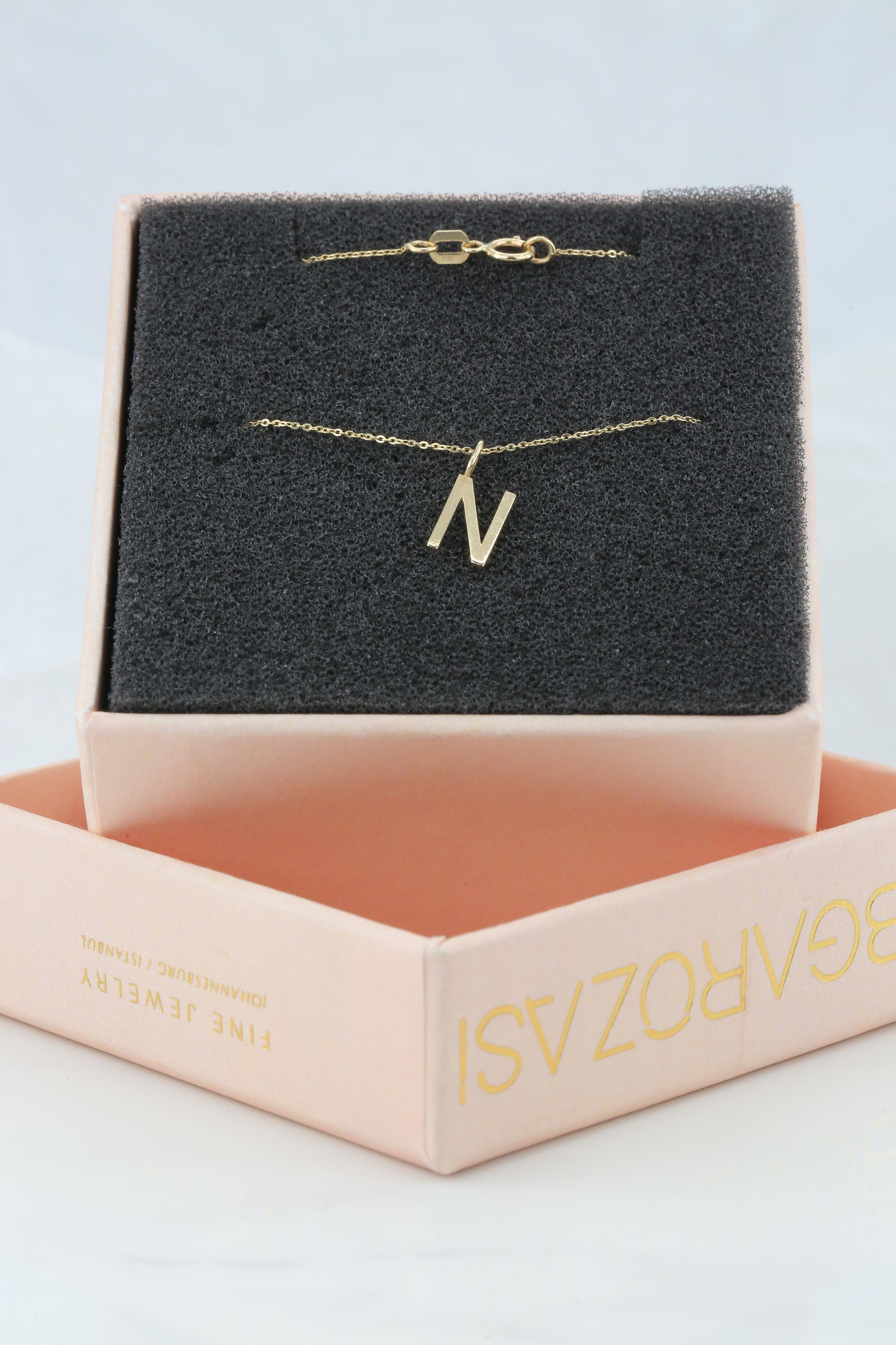 14k Gold Necklaces, Letter Necklace Models, Letter N Gold Necklace-Gift Necklace For Sale 2