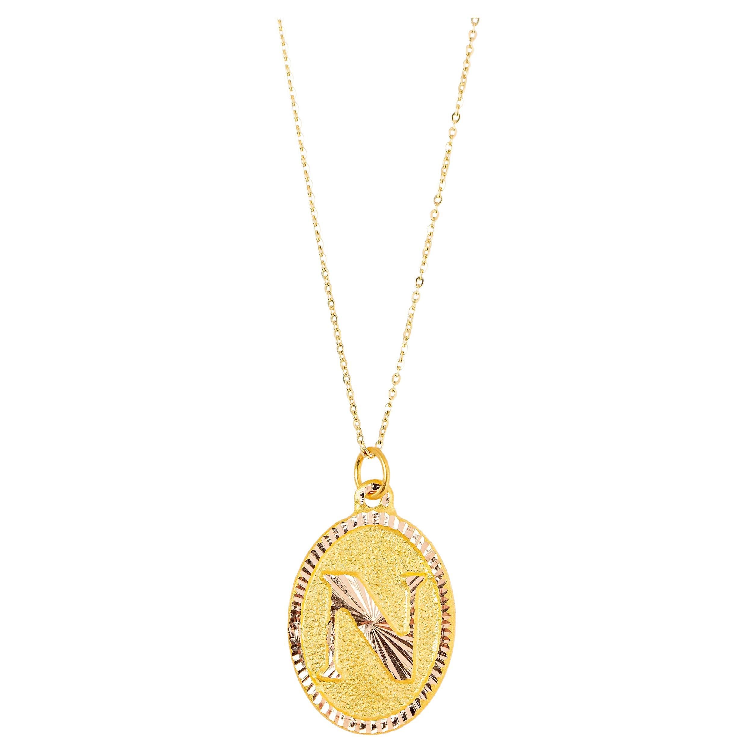 14k Gold Necklaces, Letter Necklace Models, Letter N Gold Necklace-Gift Necklace For Sale