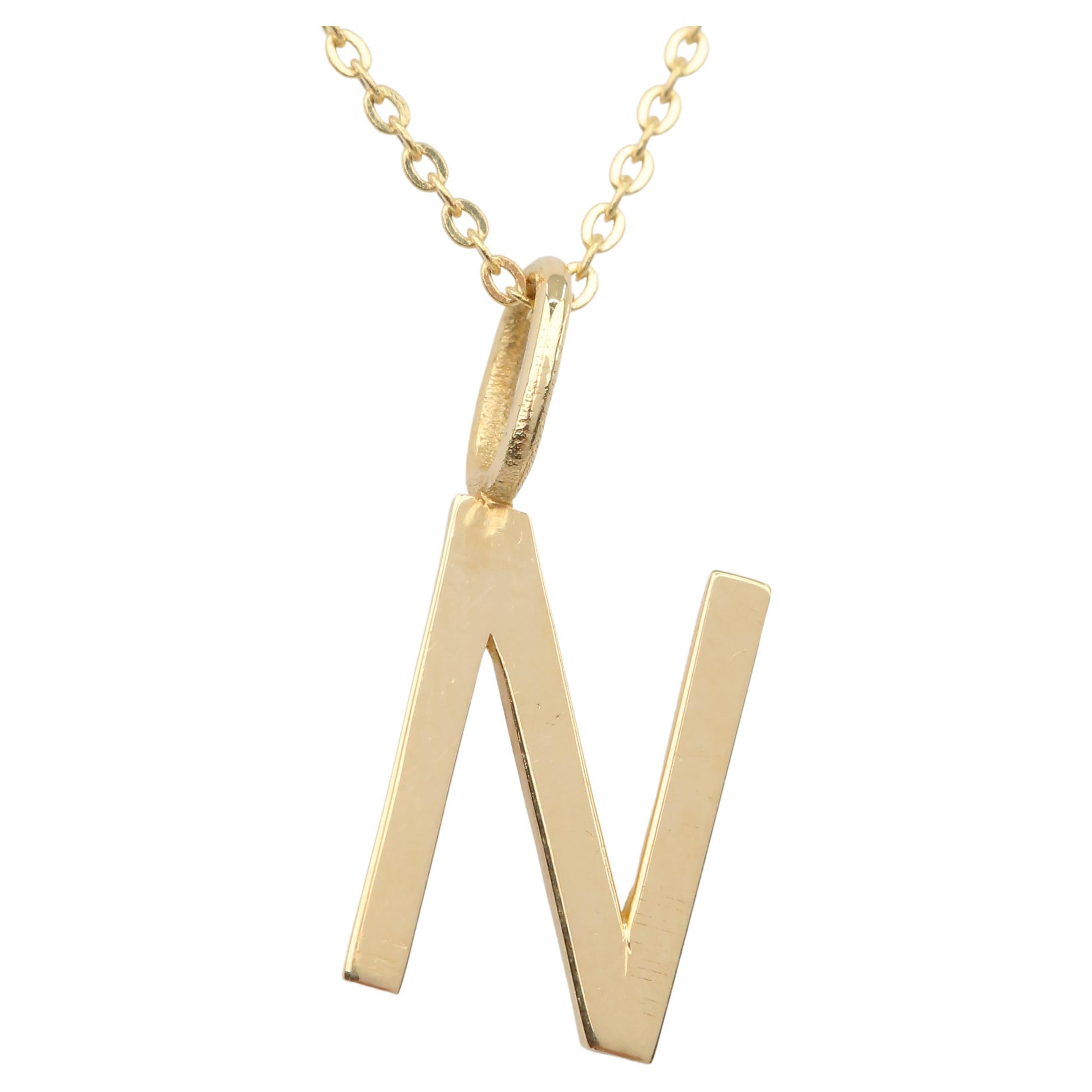 14k Gold Necklaces, Letter Necklace Models, Letter N Gold Necklace-Gift Necklace For Sale