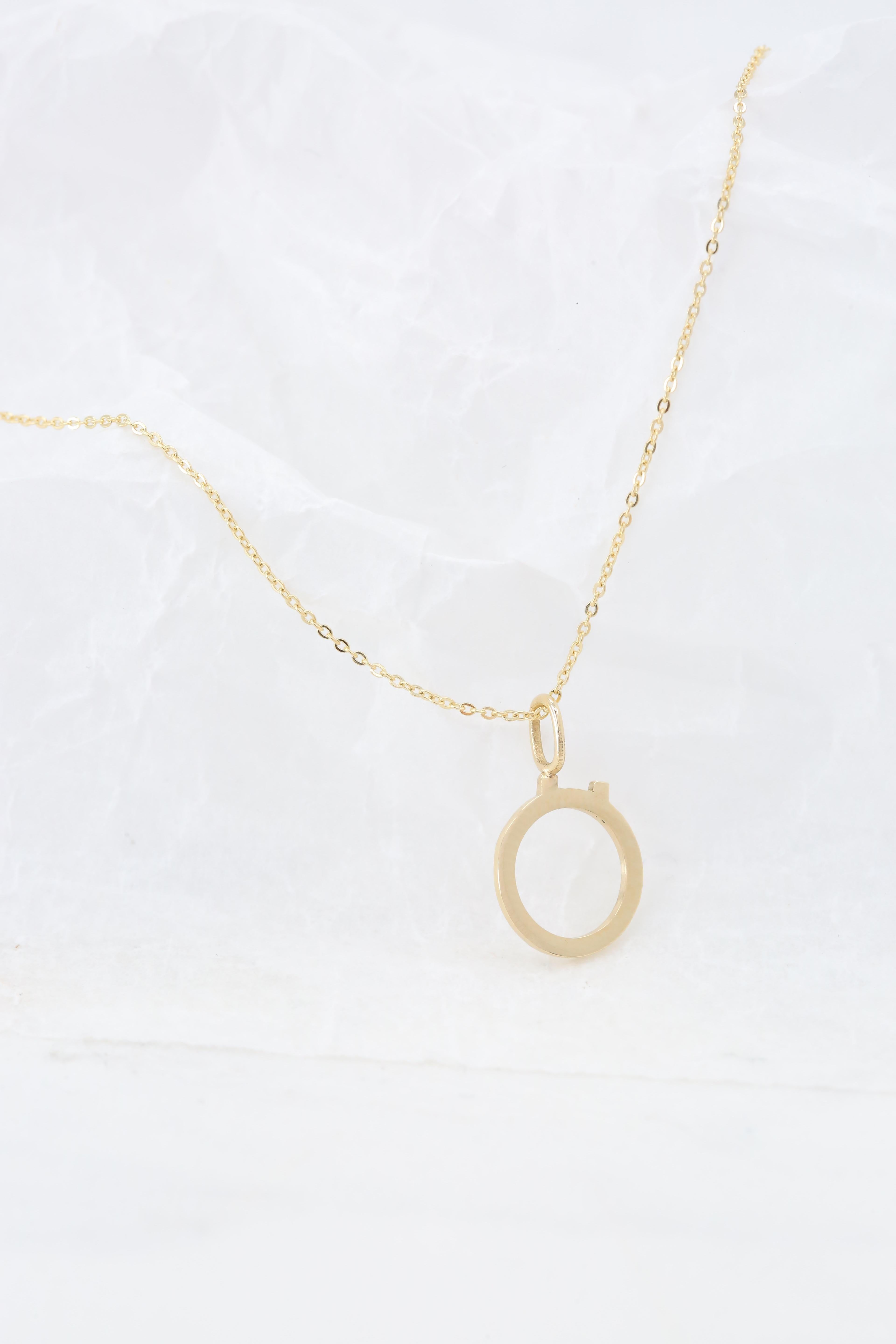 Modern 14k Gold Necklaces, Letter Necklace Models, Letter Ö Gold Necklace-Gift Necklace For Sale