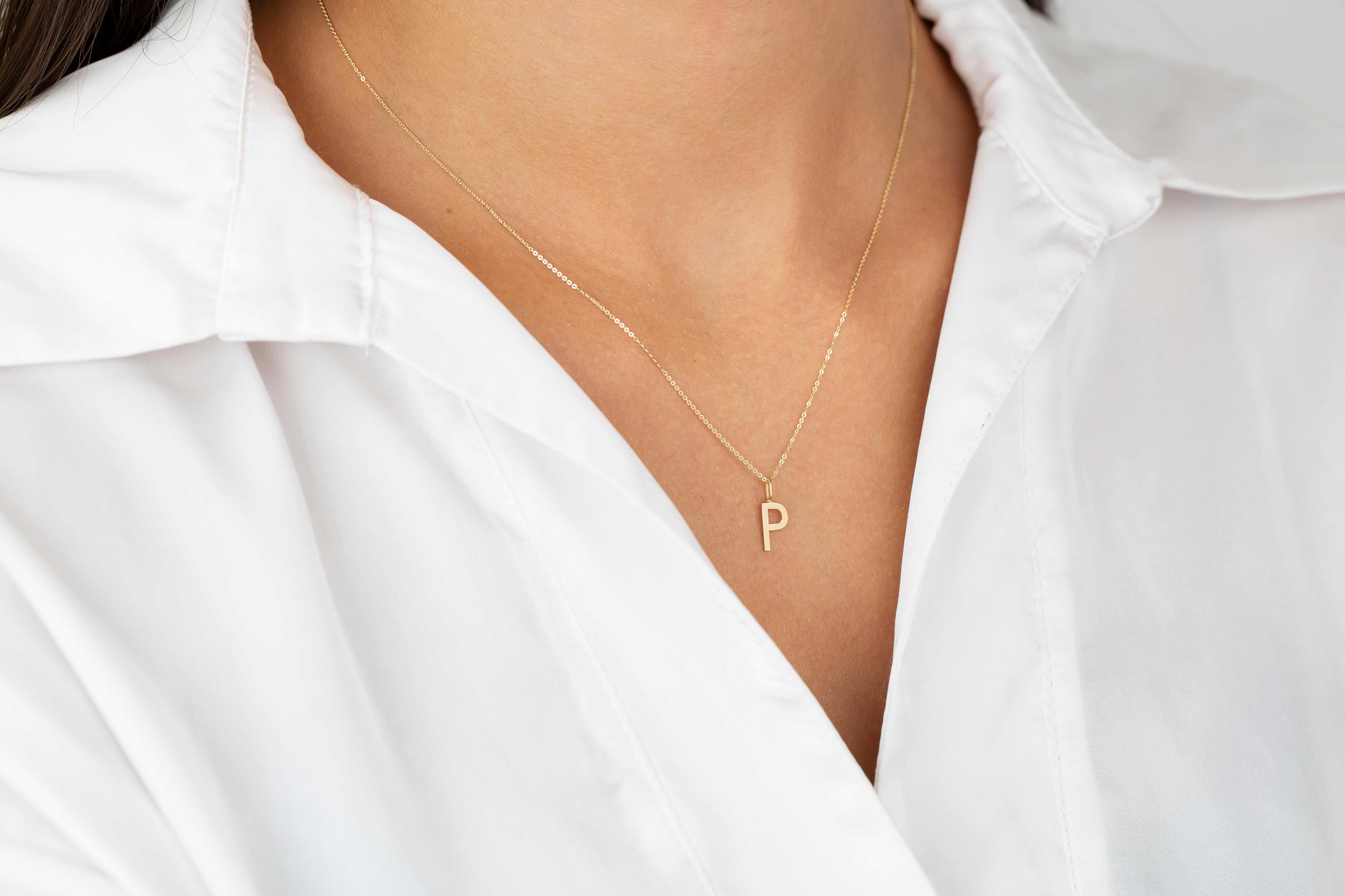 14k Gold Necklaces, Letter Necklace Models, Letter P Gold Necklace-Gift Necklace For Sale 3