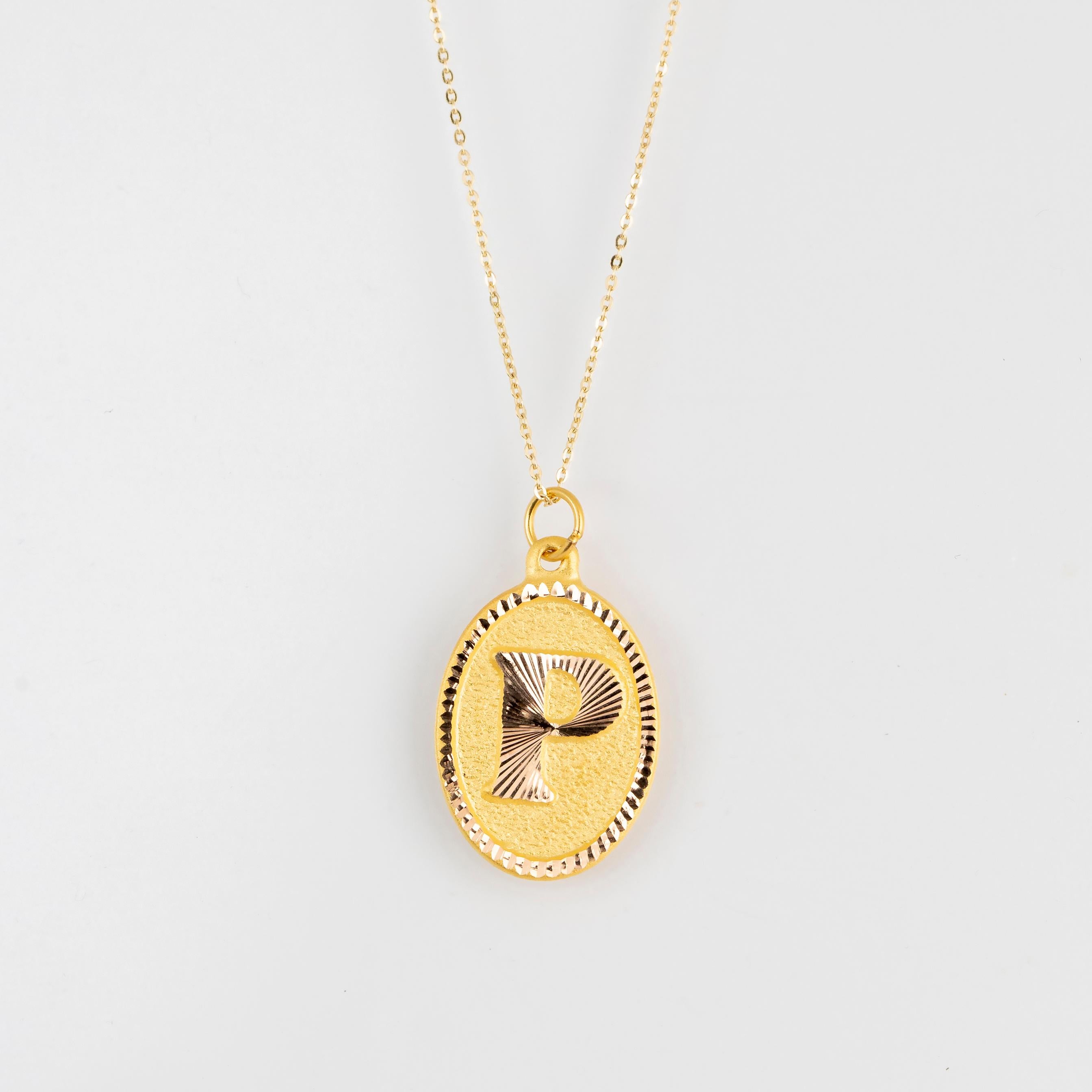 14k Gold Halsketten, Buchstaben-Halskette, Modelle, Buchstabe P Gold Halskette-Gift Halskette für Damen oder Herren im Angebot