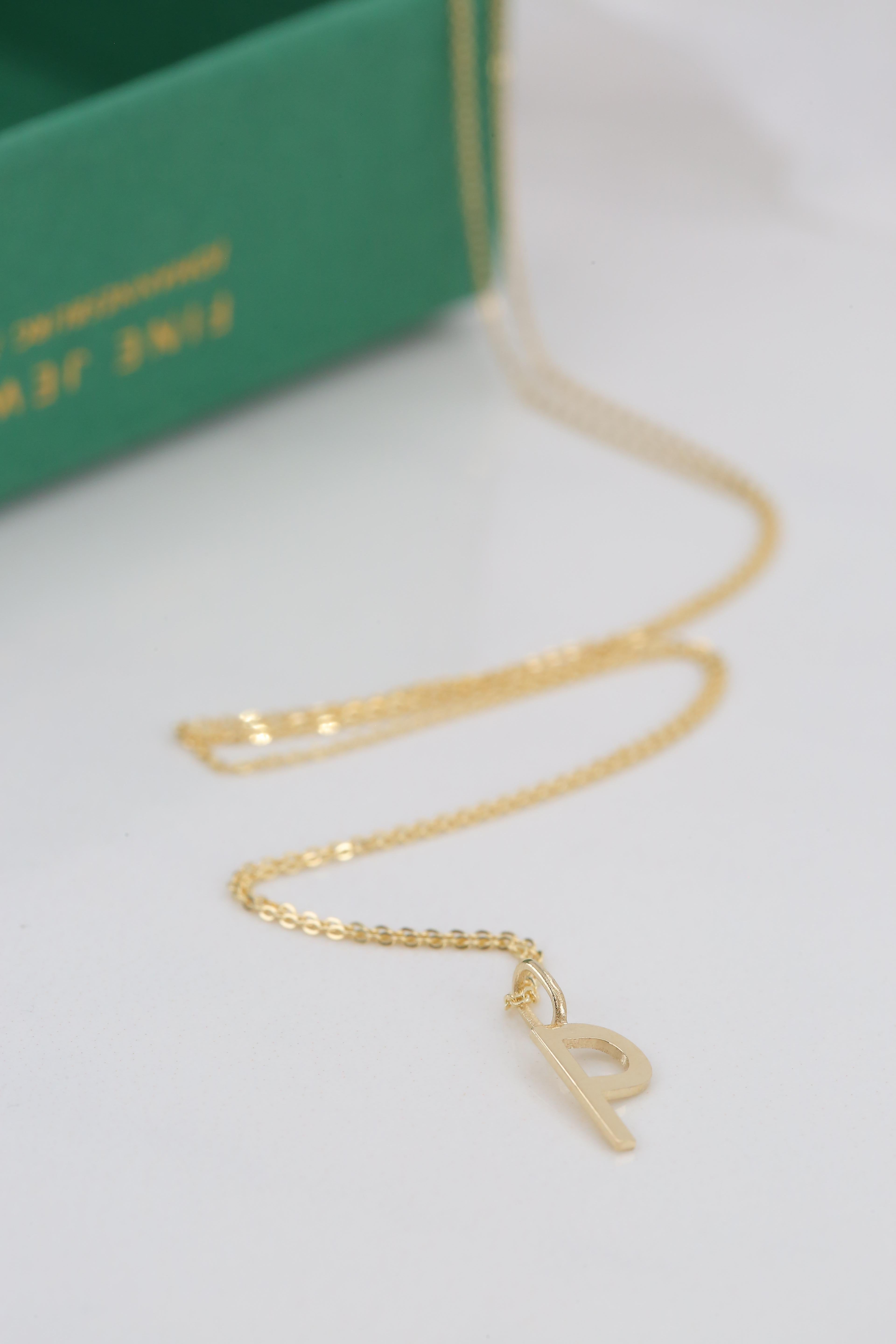 Modern 14k Gold Necklaces, Letter Necklace Models, Letter P Gold Necklace-Gift Necklace For Sale