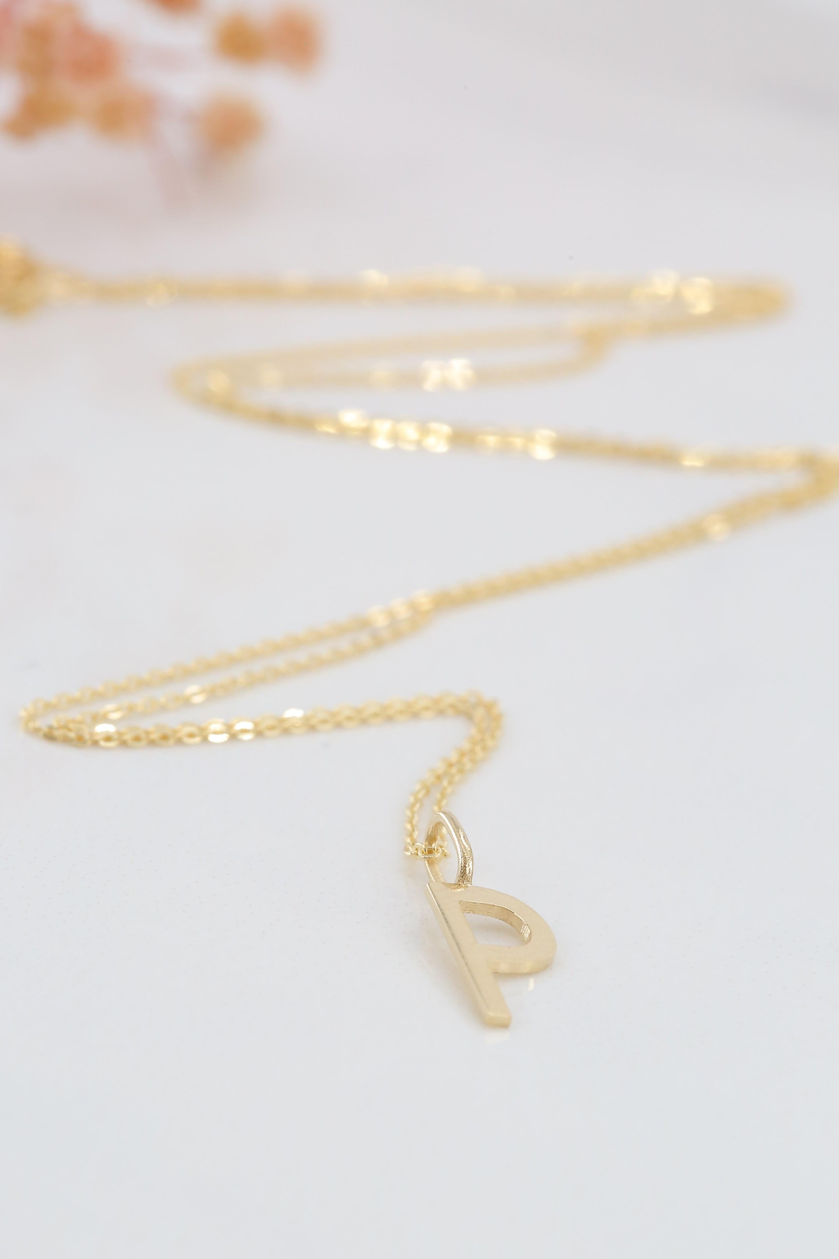 Women's or Men's 14k Gold Necklaces, Letter Necklace Models, Letter P Gold Necklace-Gift Necklace For Sale