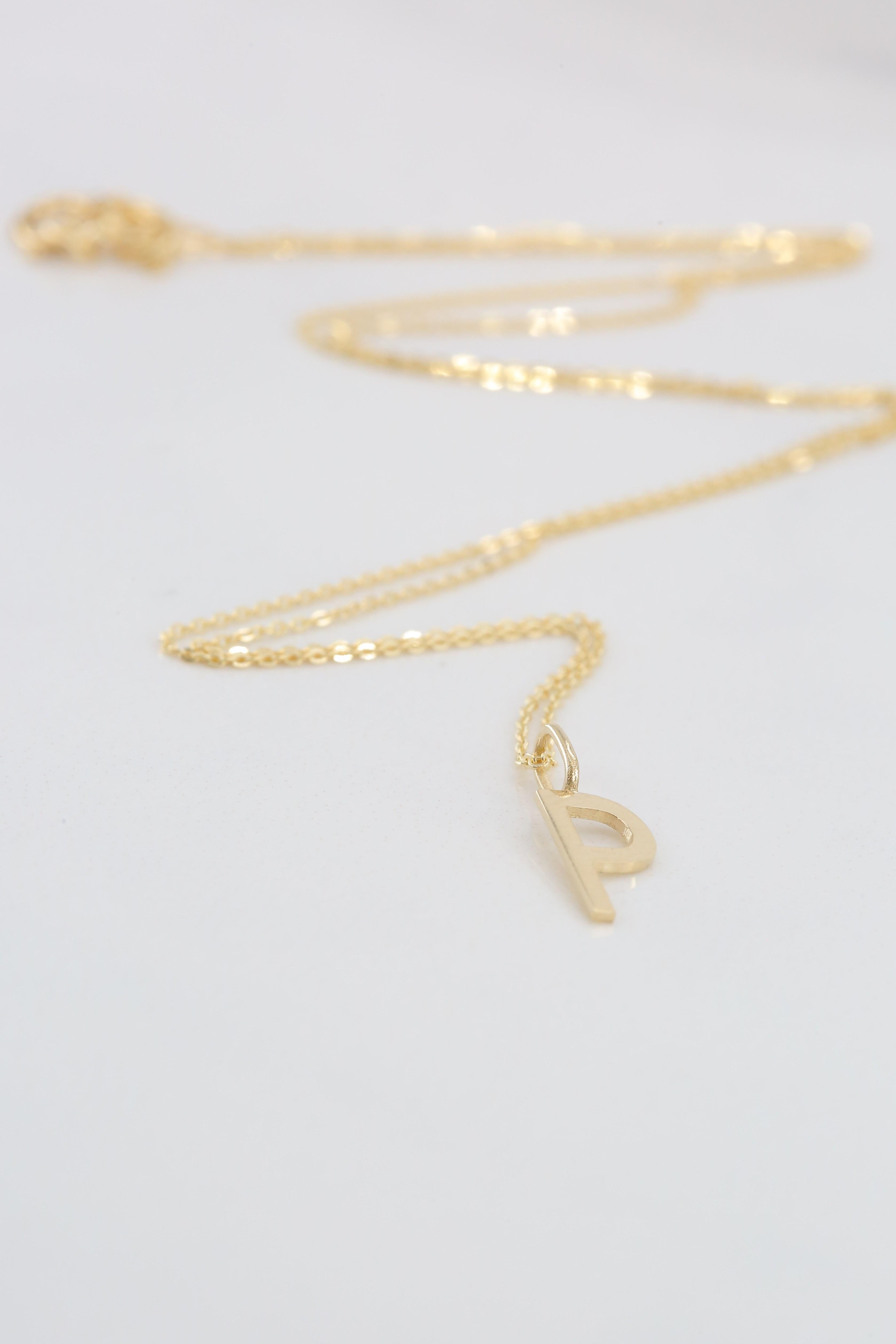 14k Gold Necklaces, Letter Necklace Models, Letter P Gold Necklace-Gift Necklace For Sale 1