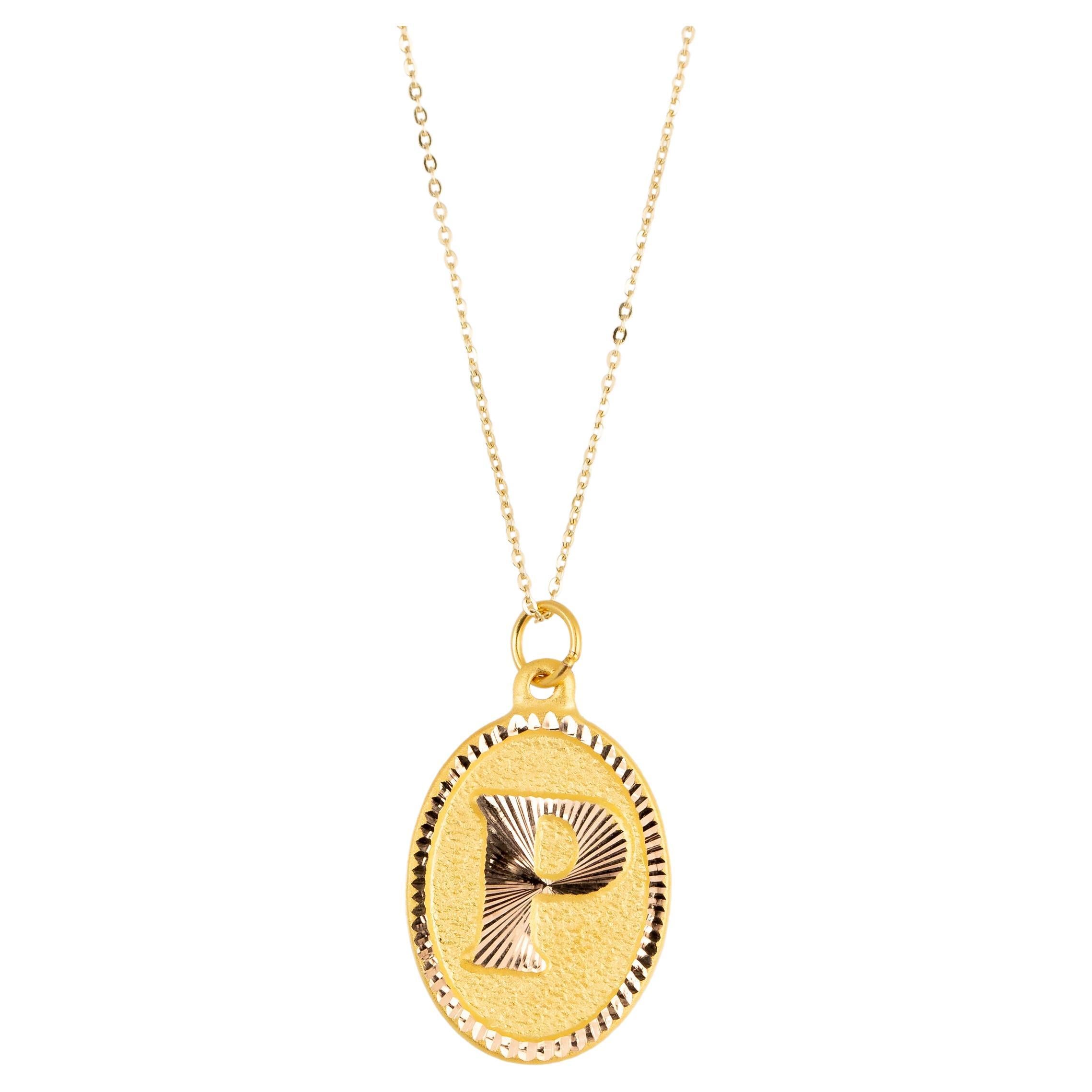 14k Gold Halsketten, Buchstaben-Halskette, Modelle, Buchstabe P Gold Halskette-Gift Halskette im Angebot