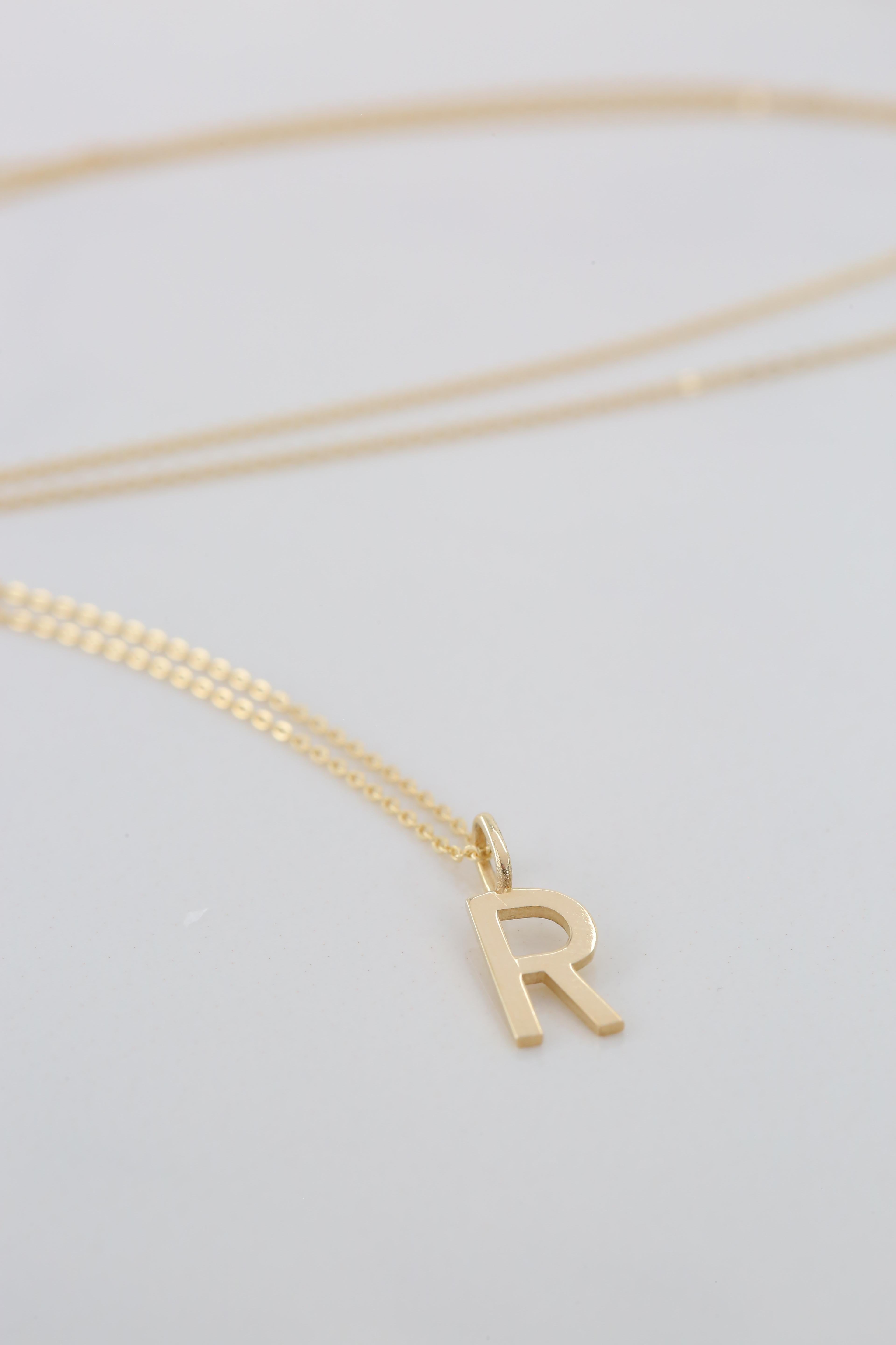 Modern 14k Gold Necklaces, Letter Necklace Models, Letter R Gold Necklace-Gift Necklace For Sale
