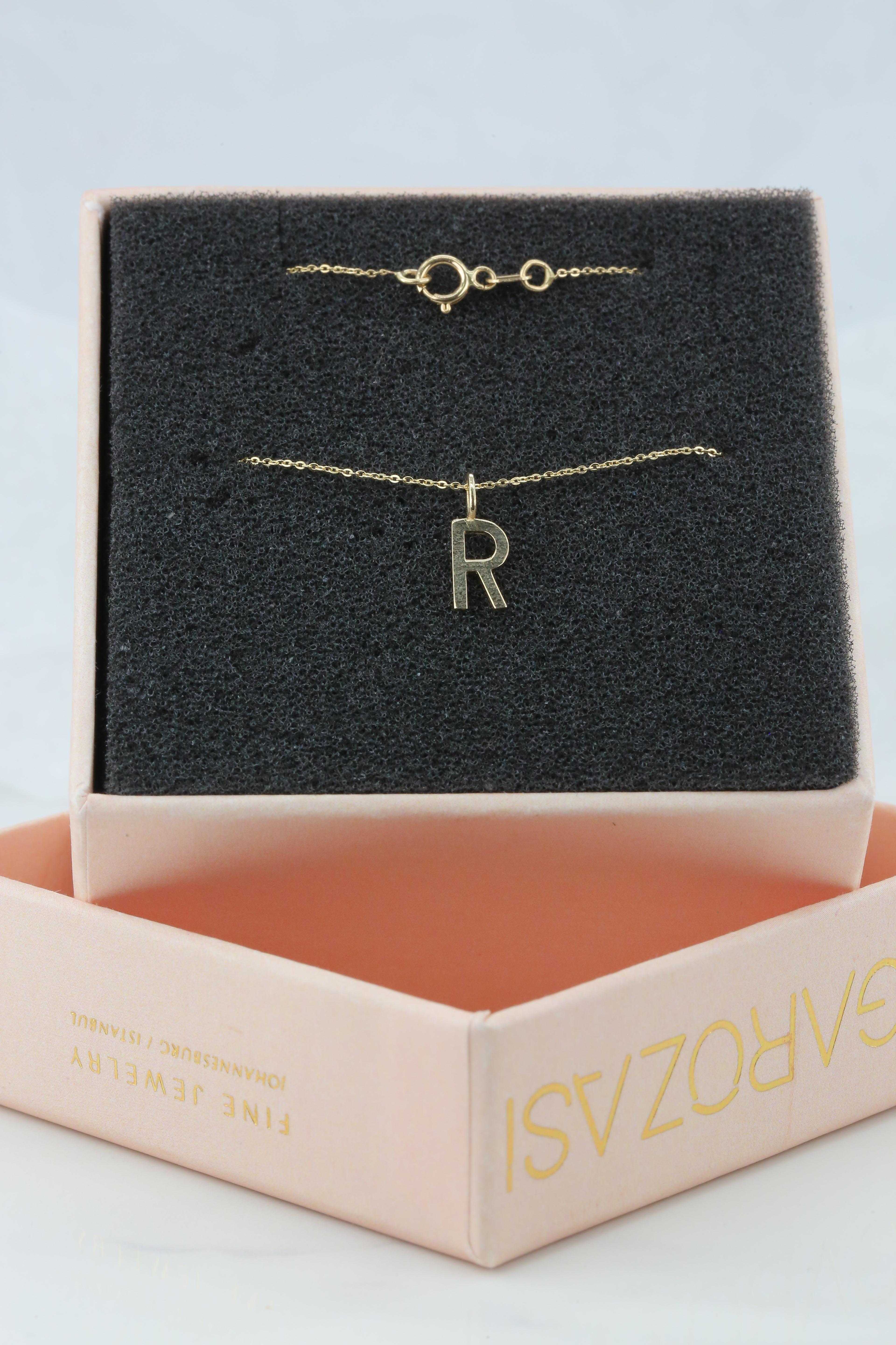 14k Gold Necklaces, Letter Necklace Models, Letter R Gold Necklace-Gift Necklace For Sale 1